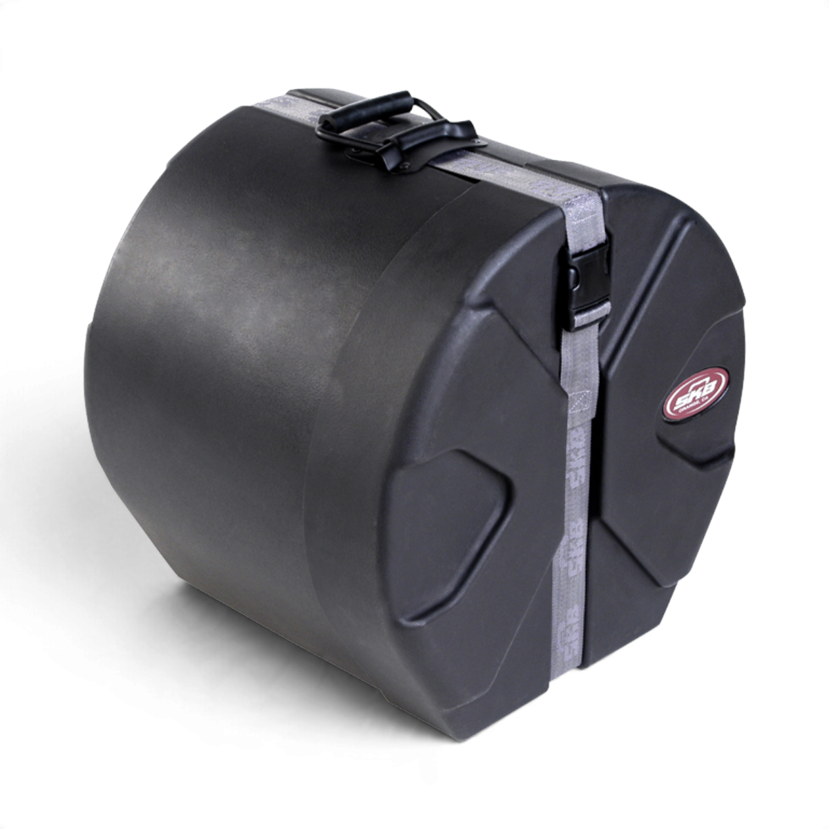 SKB Cases 11 x 13 roto-molded black drum tom case with D-shaped design, sure grip handle, and secure strap closure.