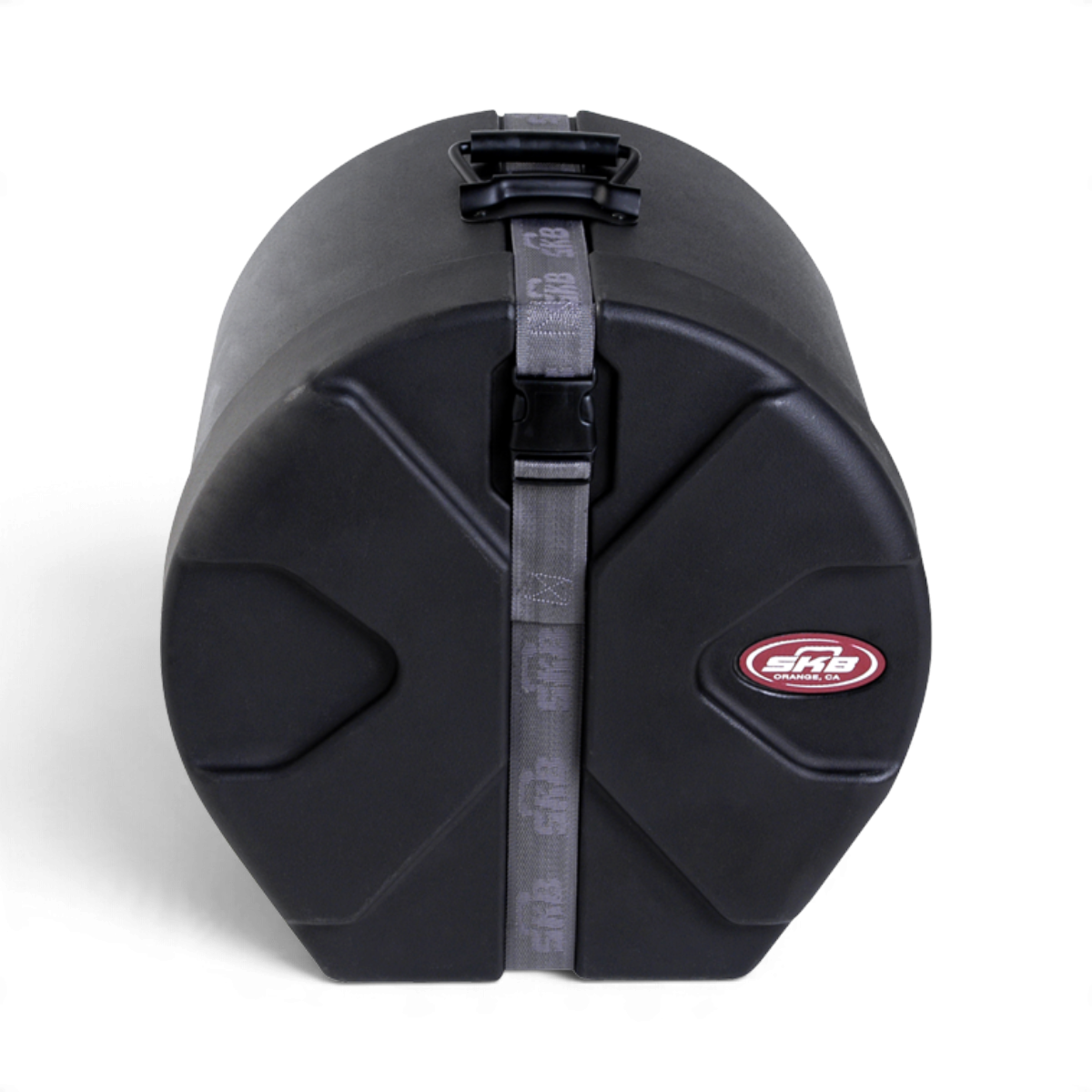 SKB Cases 11 x 13 roto-molded black drum tom case with Roto-X pattern, secure strap, and padded interior.