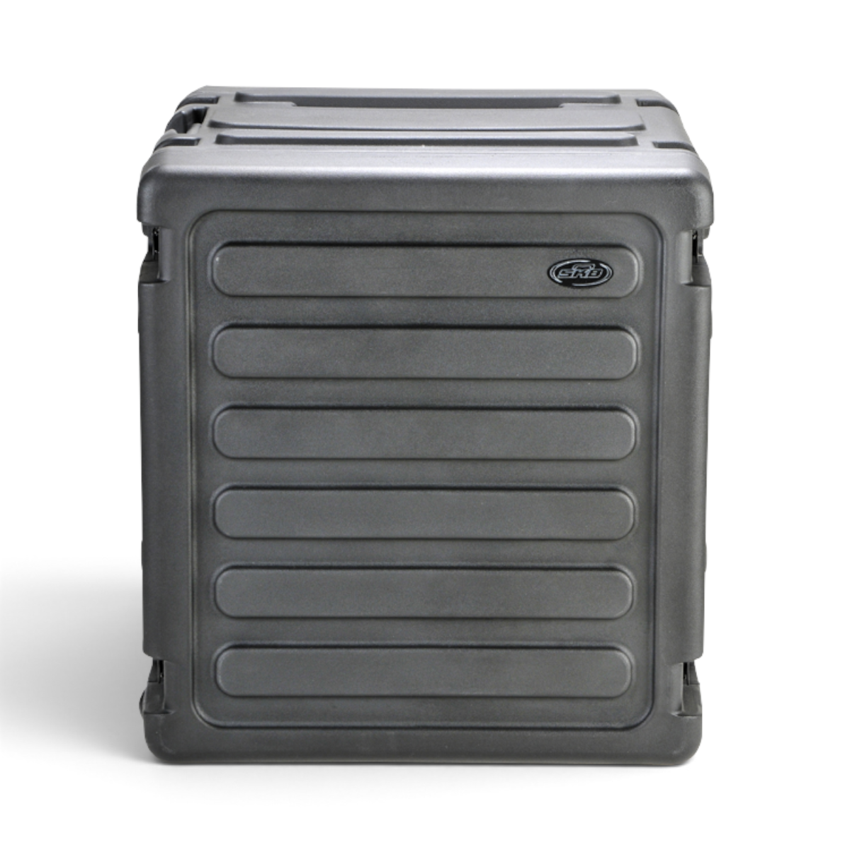 SKB Cases 12U 20-inch deep rolling shock rack in black with a durable molded shell and stackable design.