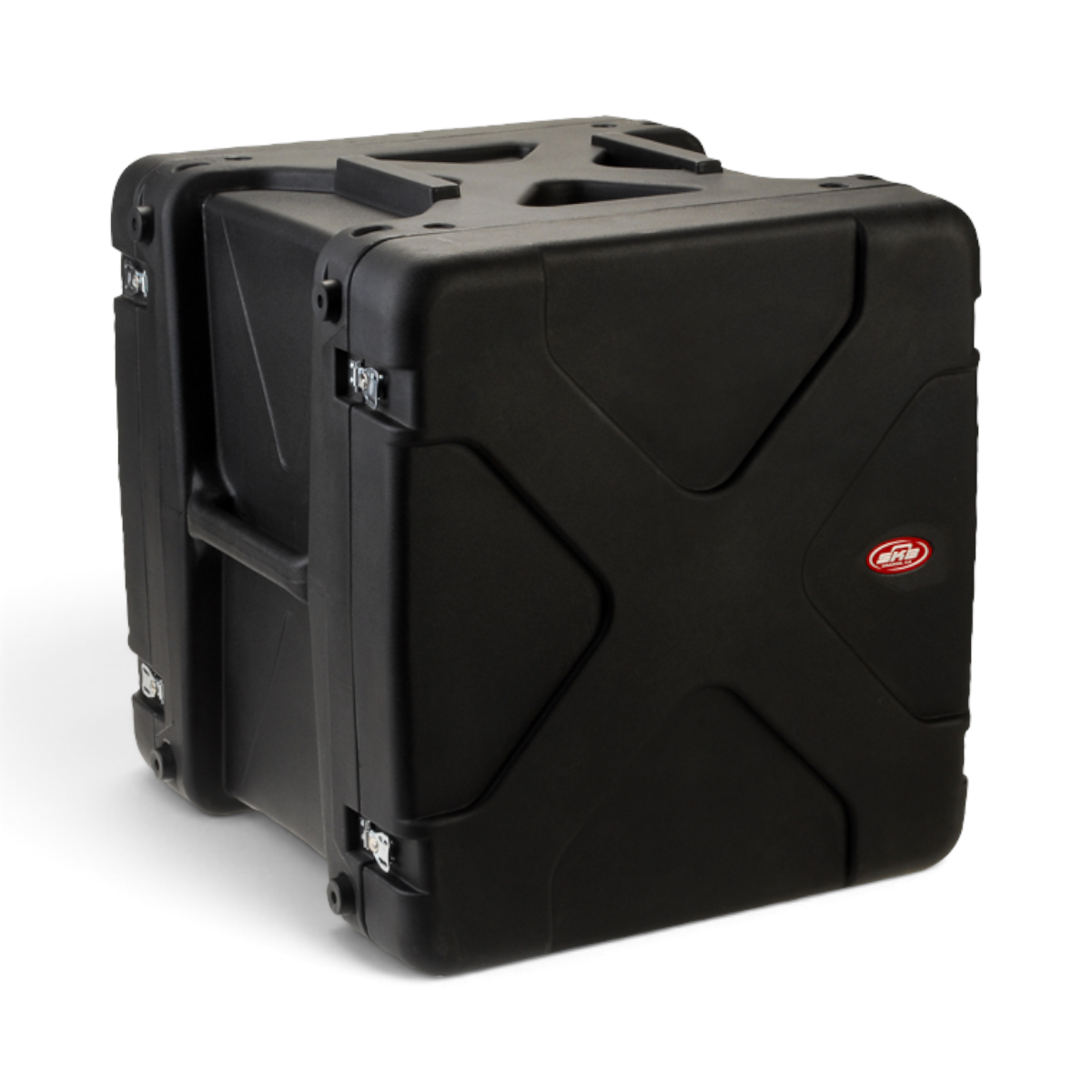 SKB Cases 12U 20-inch deep black roto shockmount rack case with heavy-duty latches for sensitive equipment protection