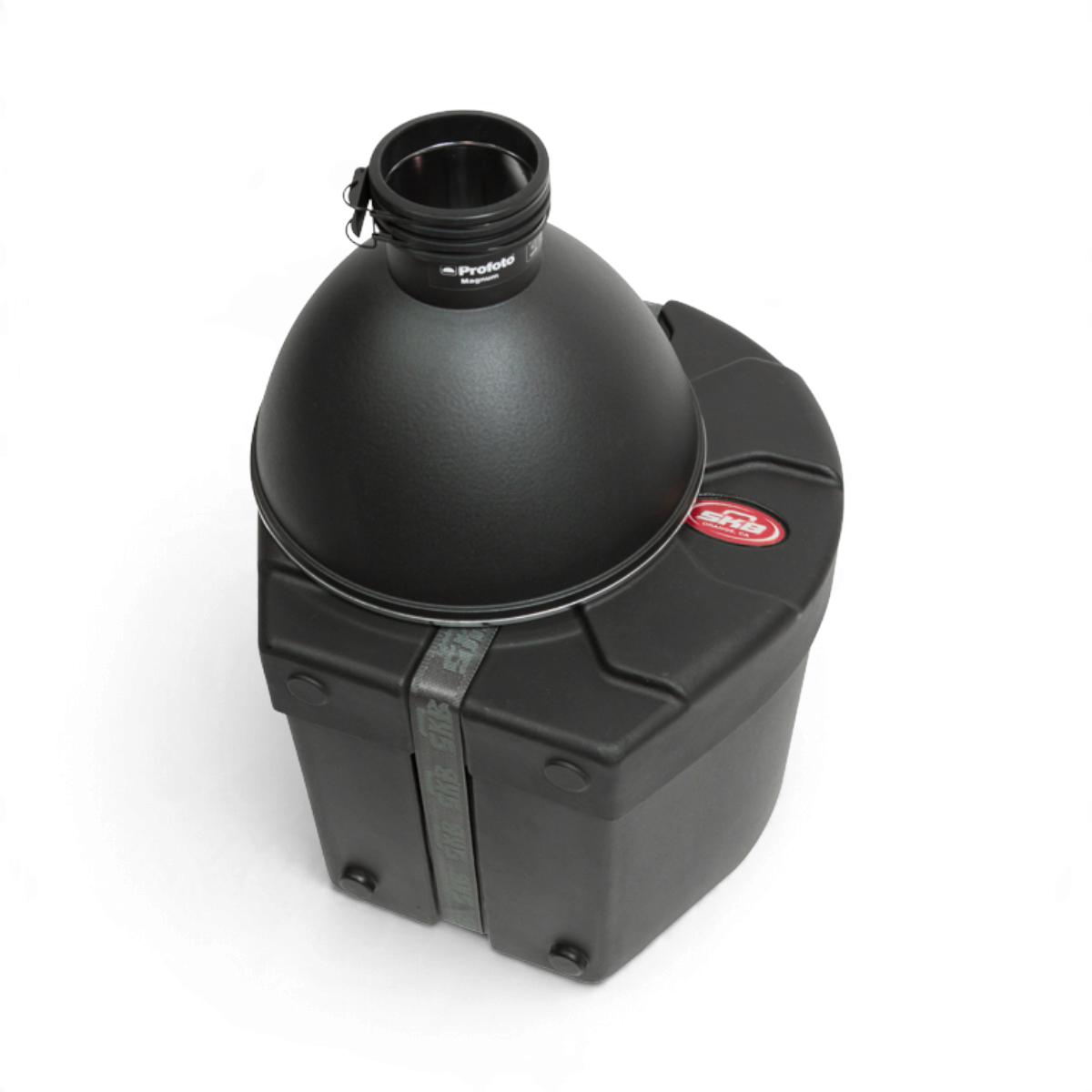 SKB Cases 12x12 roto-molded black drum case with D-shaped design, padded interior, and secure strap for protection.