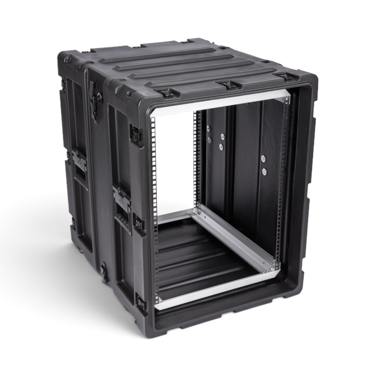 SKB Cases 14U 24-inch deep shock rack in black, featuring a rugged roto-molded shell and square-hole rack rails.