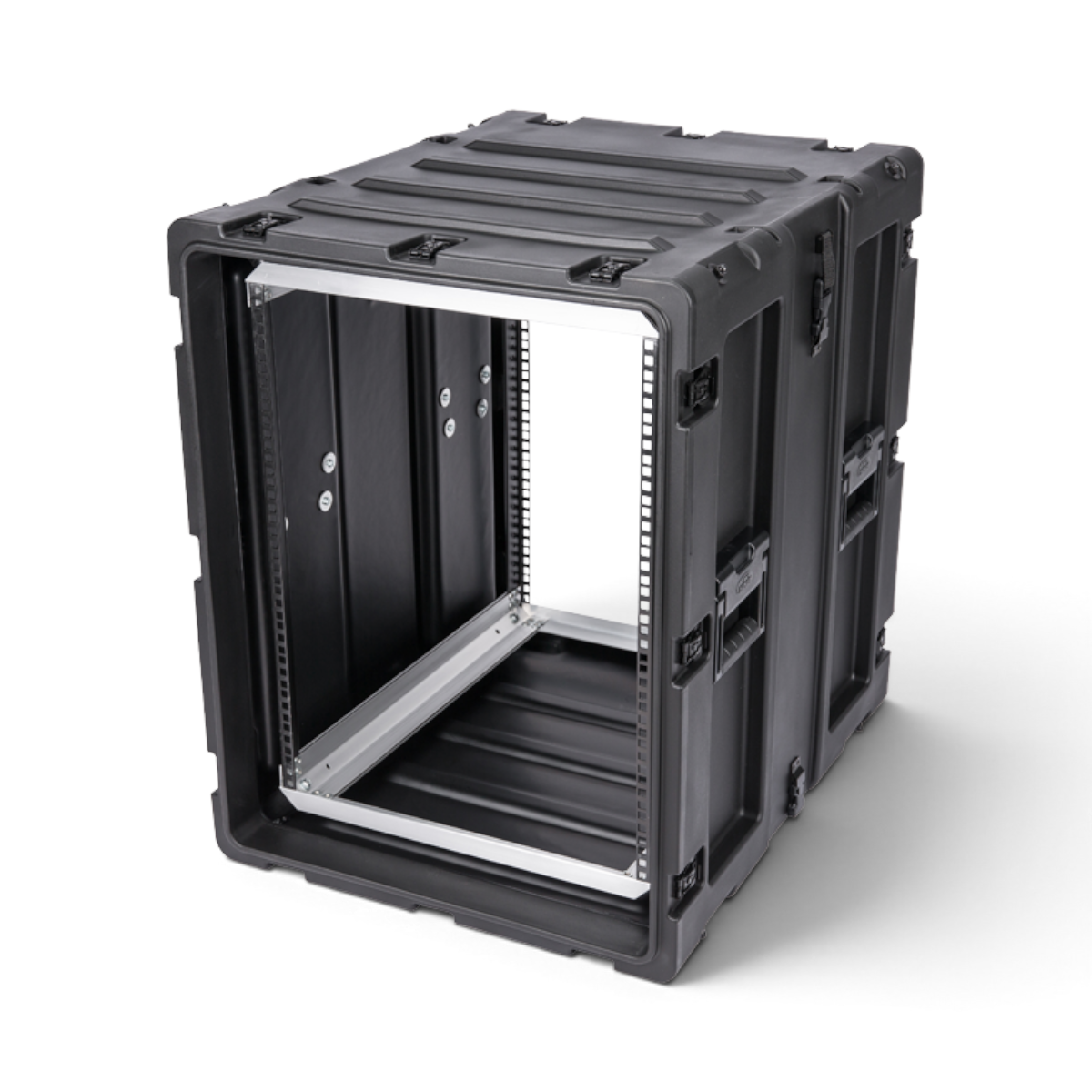 SKB Cases 14U 24-inch deep shock rack in black, featuring a rugged roto-molded shell and internal square-hole rails.