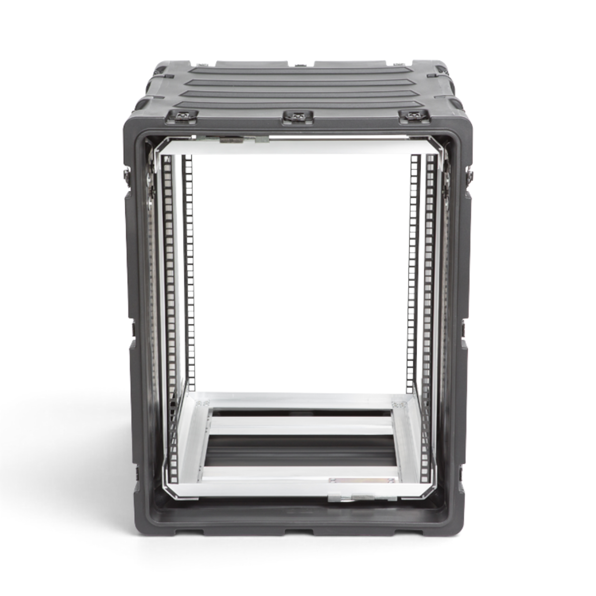 SKB Cases 14U 20-inch deep shock rack with a black roto-molded shell and removable interior frame for electronics.