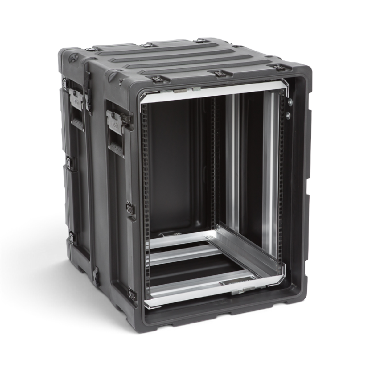 SKB Cases 14U 20-inch deep black shock rack with removable interior frame and rugged roto-molded shell.