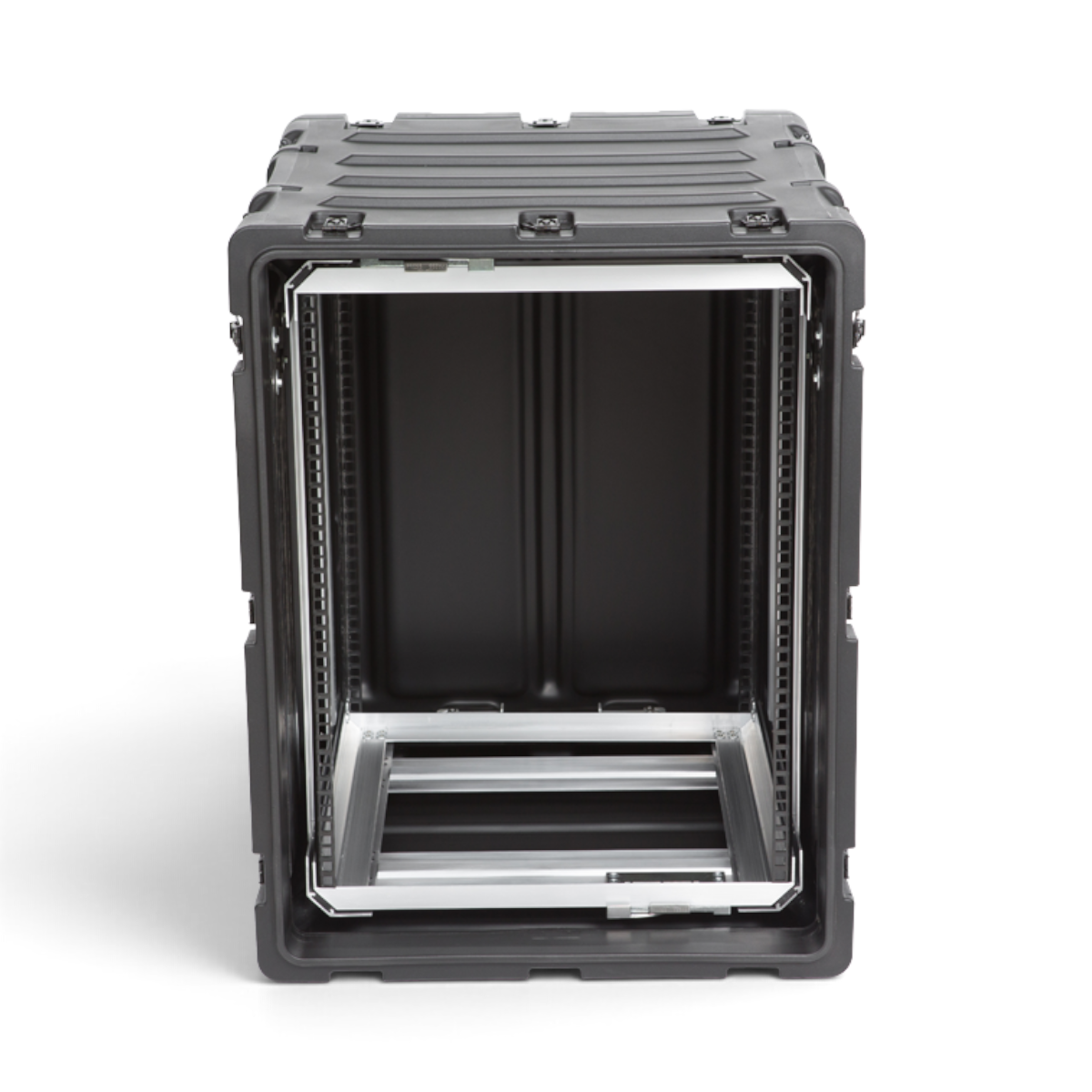 SKB Cases 14U 20-inch deep black shock rack with removable interior frame and rugged roto-molded protective shell.