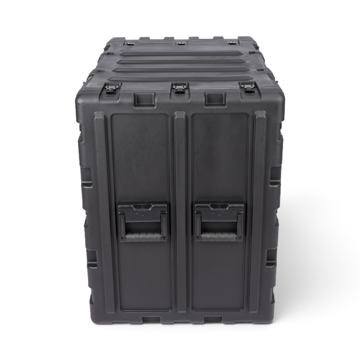 SKB Cases 14U 24-inch deep static shock rack in black, featuring a rugged roto-molded shell and recessed handles.