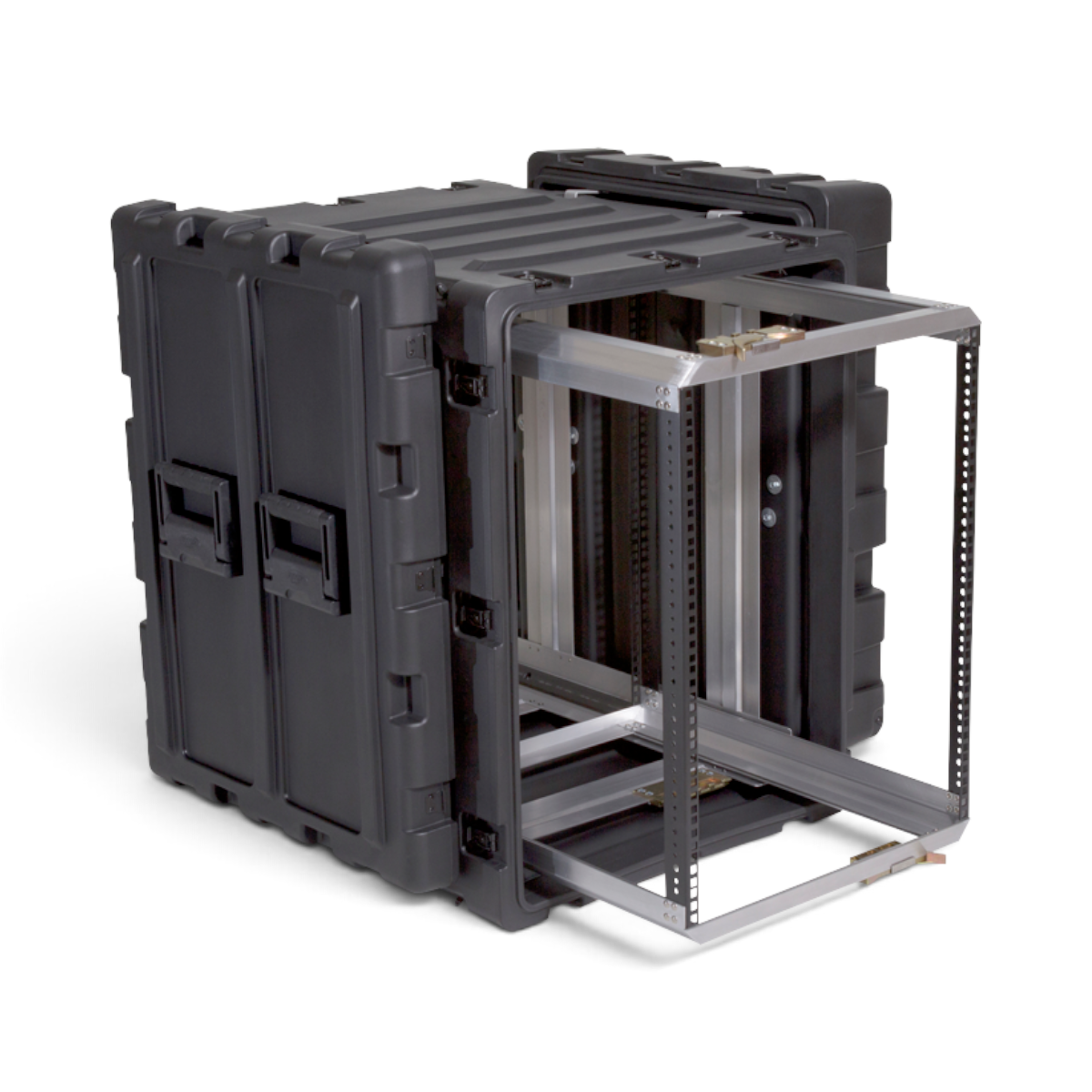 SKB Cases 14U 24-inch deep shock rack with a black roto-molded shell and a removable internal equipment frame.