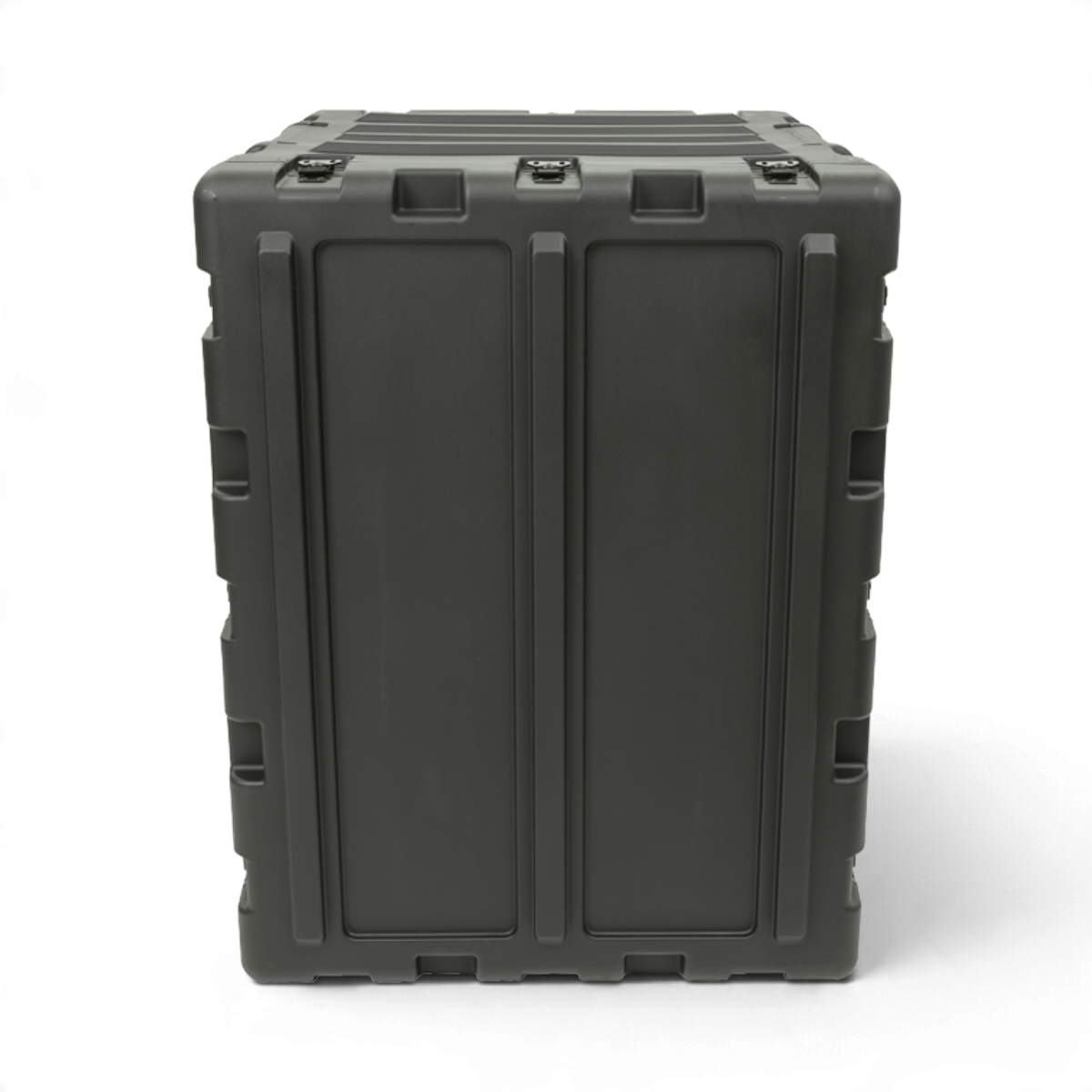 SKB Cases 14U 20-inch deep black shock rack transport case with rugged roto-molded shell and stacking ribs