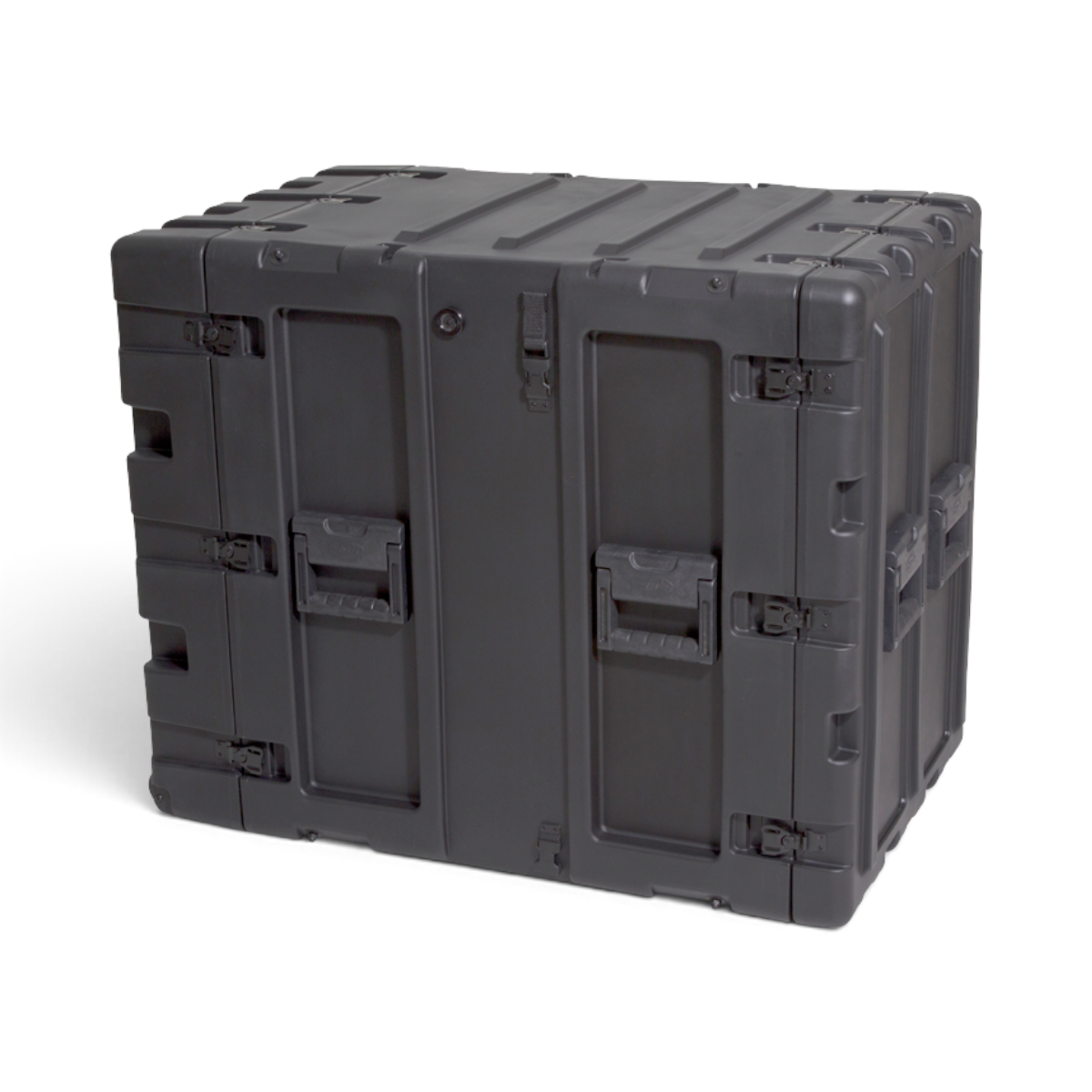SKB Cases 14U 24-inch deep black shock rack transport case with rugged roto-molded shell and recessed hardware