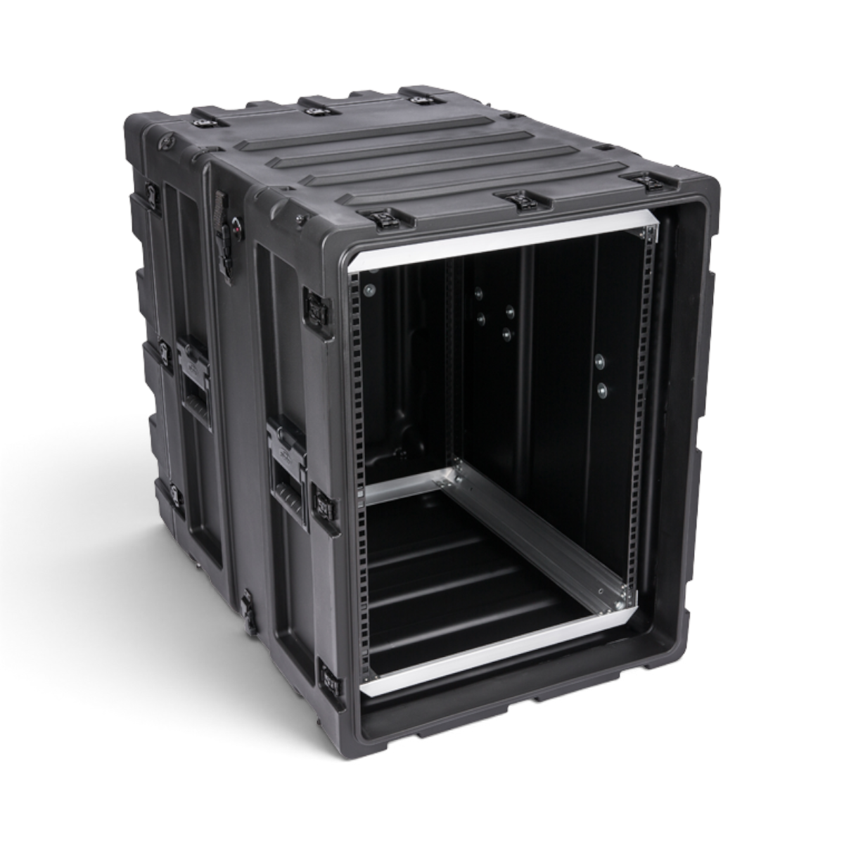 SKB Cases 14U 24-inch deep shock rack in black, featuring a rugged roto-molded shell and square-hole rack rails.