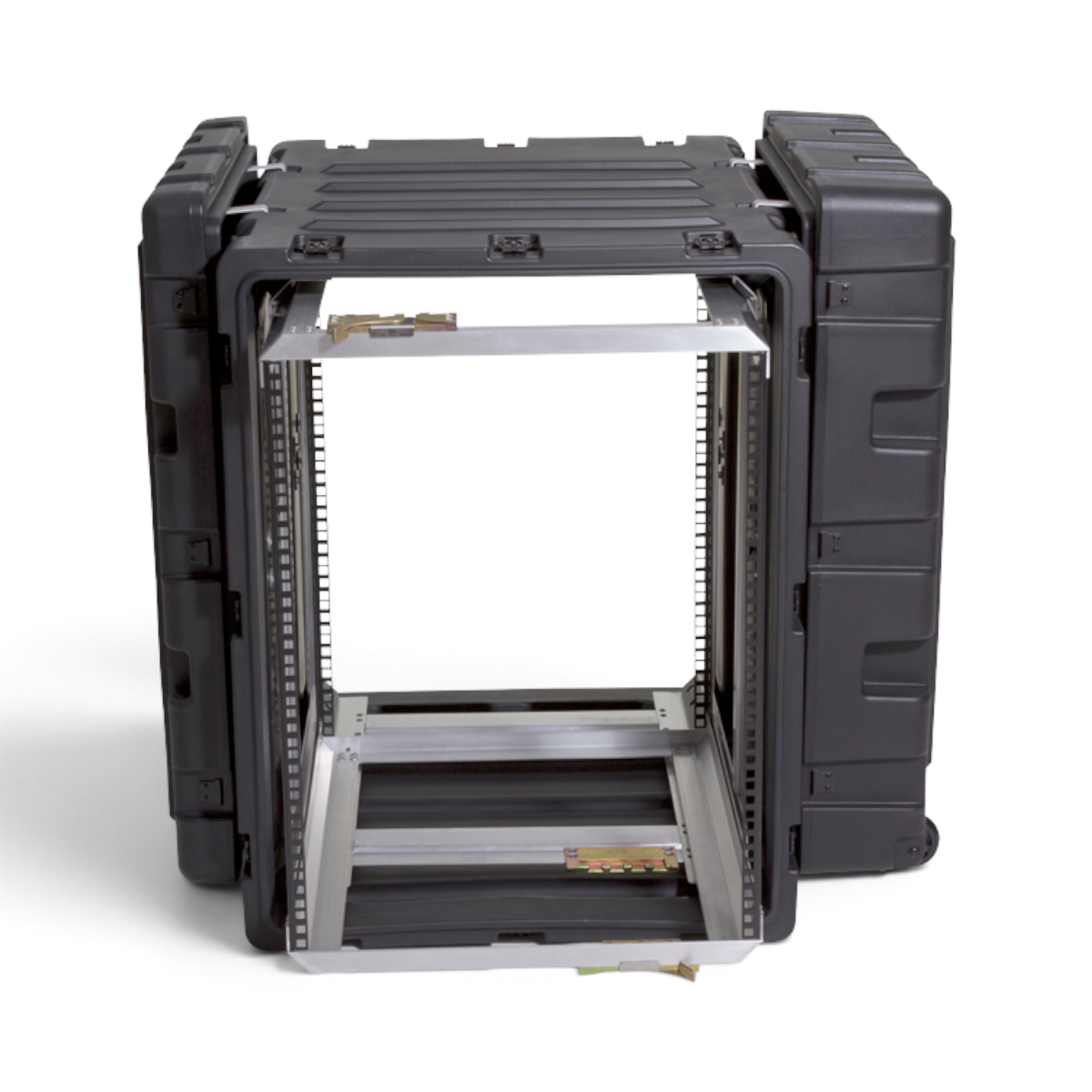 SKB Cases 14U 24-inch deep shock rack with a black roto-molded shell and removable interior rack frame.