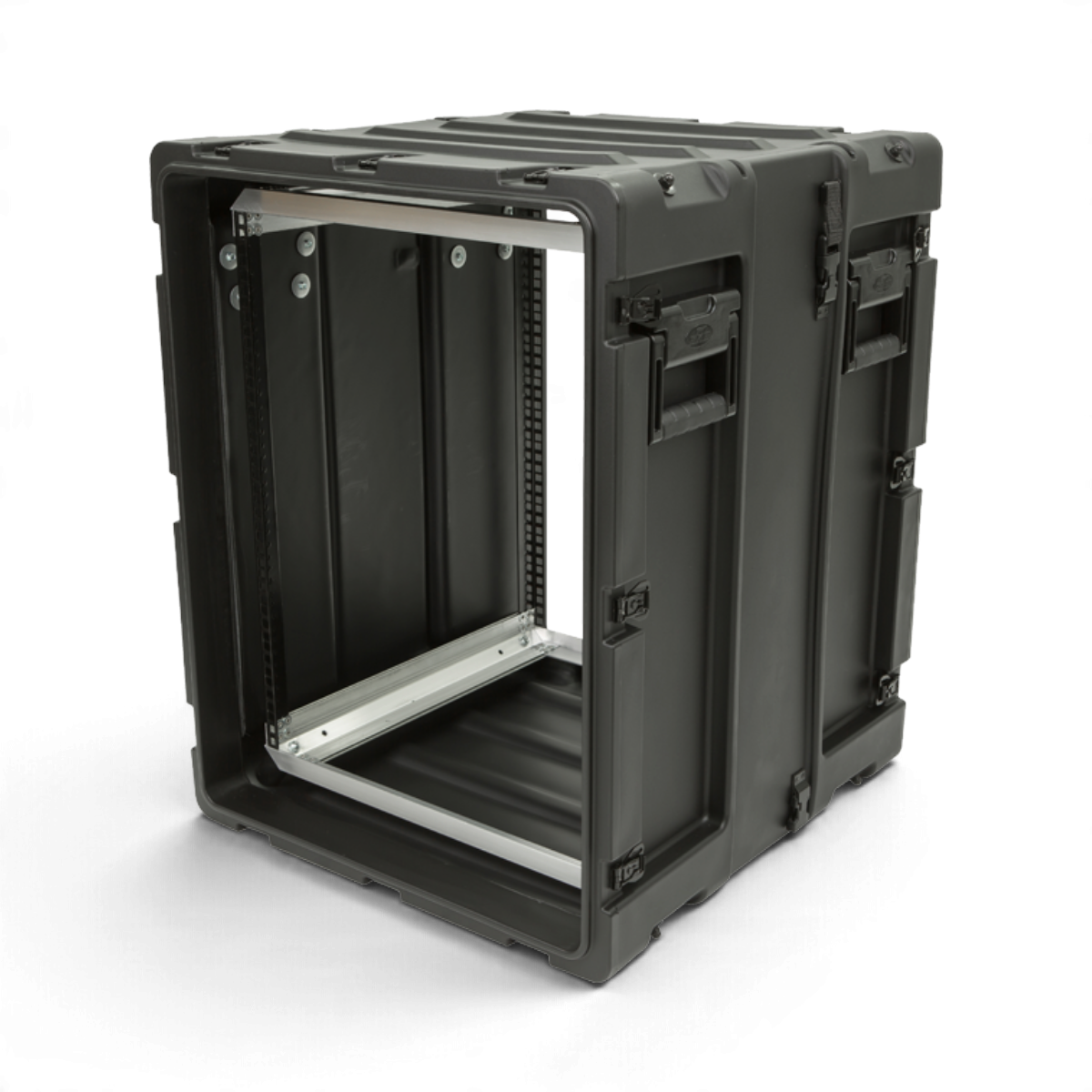 SKB Cases 14U 20-inch deep shock rack in black, featuring a rugged roto-molded shell and internal aluminum rack rails.
