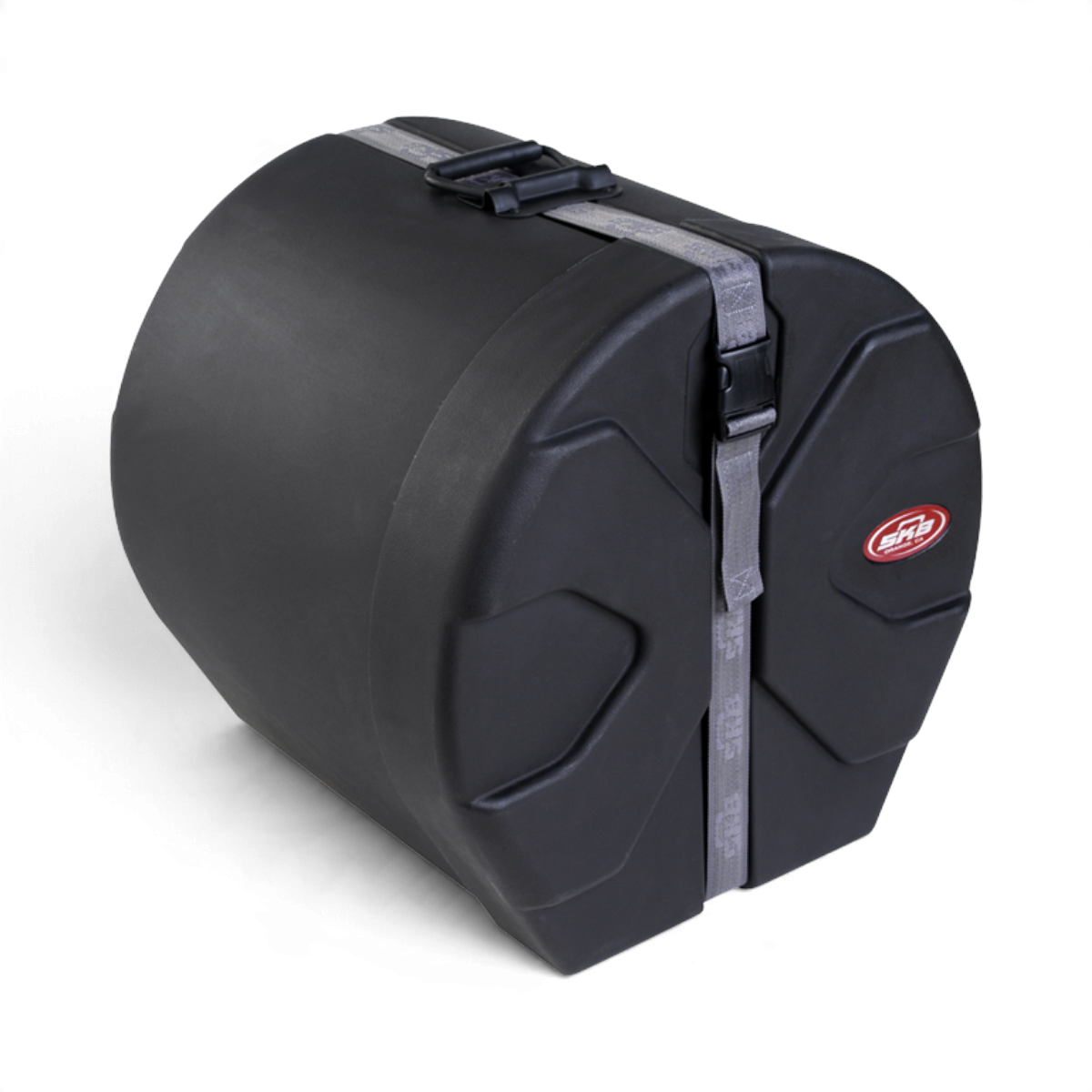 SKB Cases 14x14 floor tom drum case in black, featuring a durable roto-molded D-shaped design and secure strap.