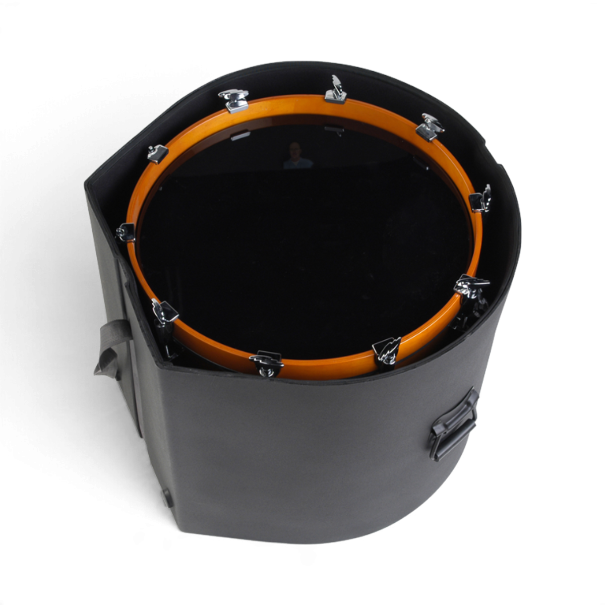 SKB Cases 16 x 20 bass drum case with Roto-molded D-shaped design, padded interior, and sturdy sure grip handles.
