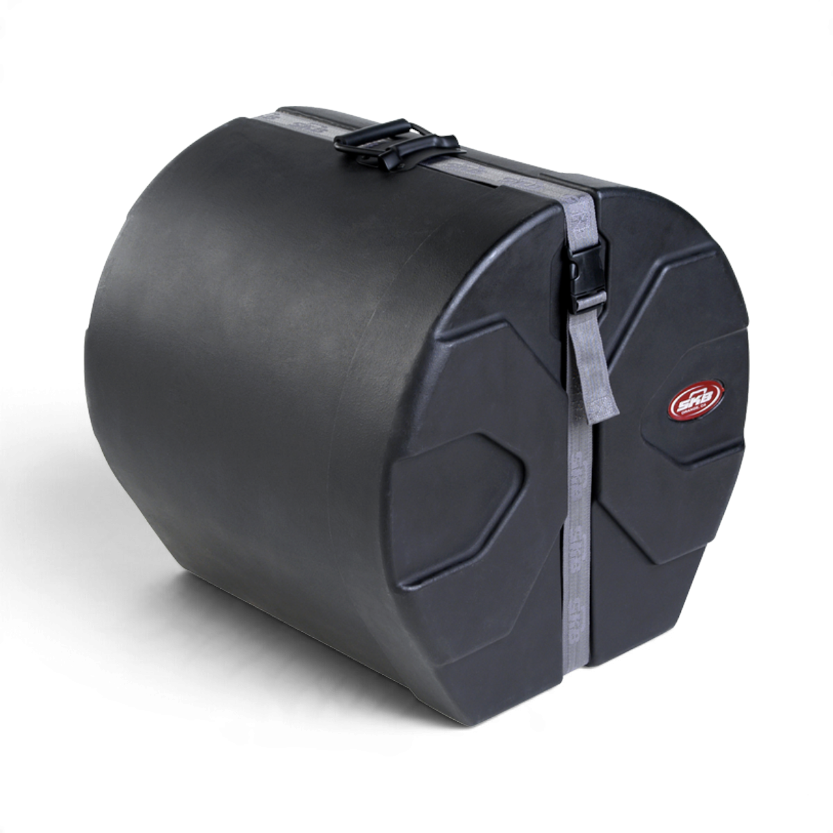 SKB Cases 16 x 16 floor tom drum case in black with Roto-X pattern, molded feet, and secure strap closure.
