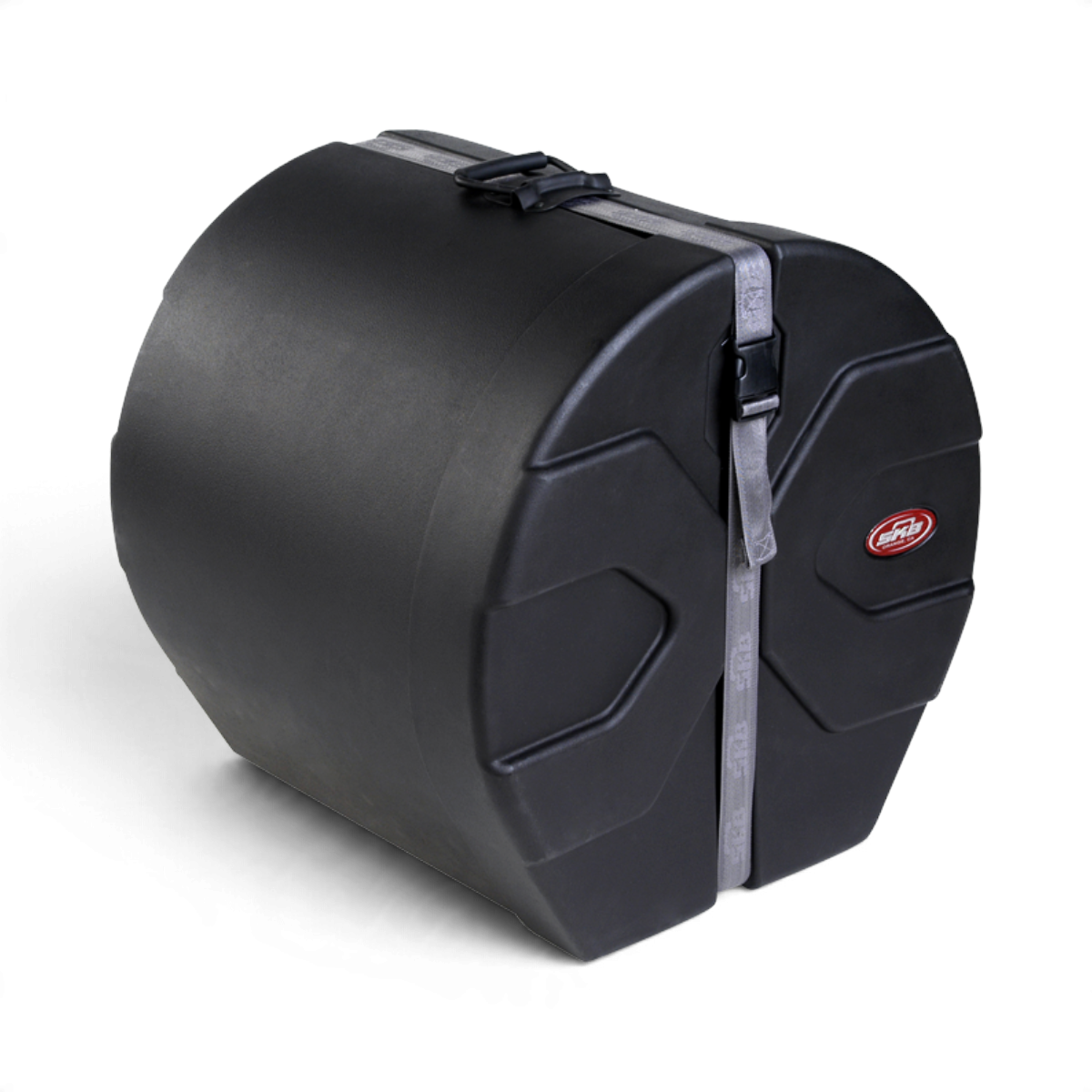 SKB Cases 16 x 18 floor tom drum case in black with Roto-X pattern, secure strap, and padded interior.