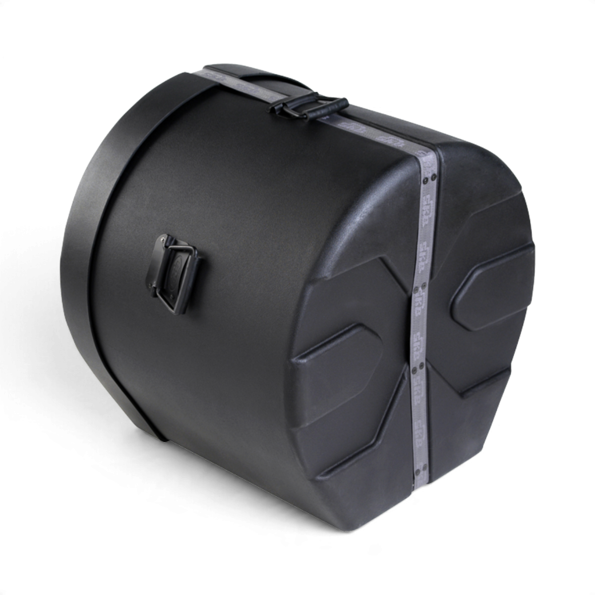 SKB Cases 16x20 roto-molded black bass drum case with Roto-X pattern, molded feet, and secure strap closure.