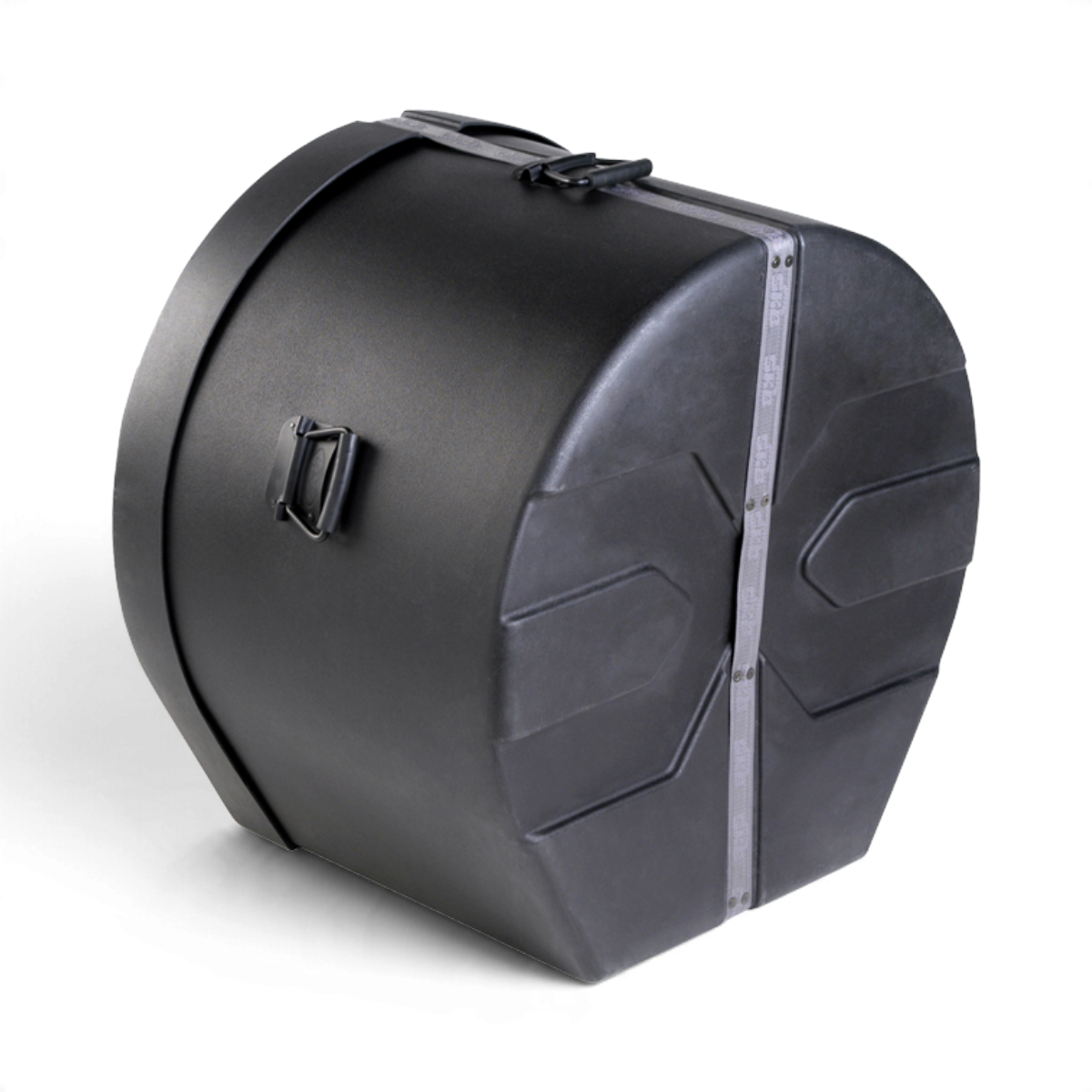 SKB Cases 16 x 24 roto-molded black bass drum case with D-shaped design, stacking pattern, and sure grip handles.
