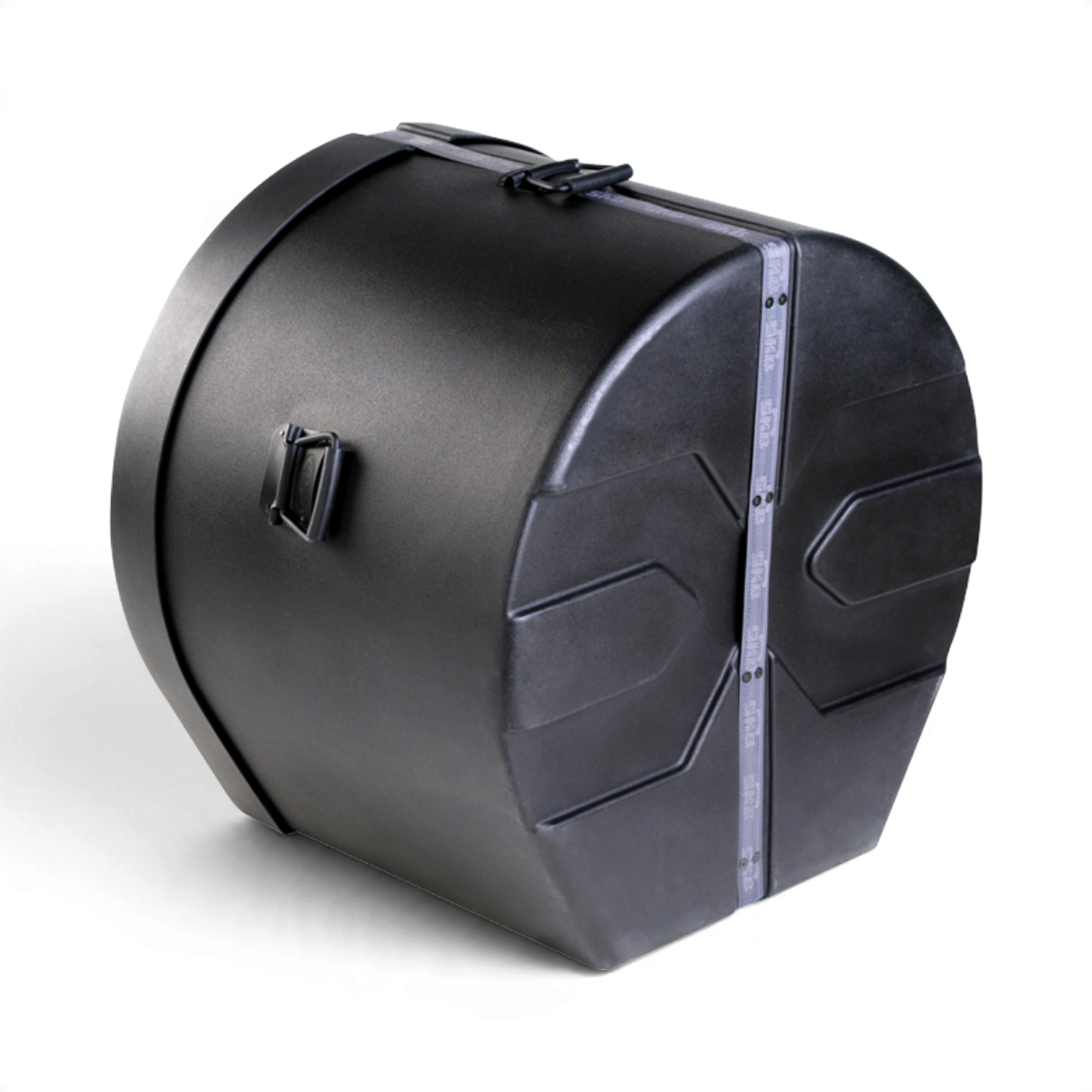 SKB Cases 18 x 24 roto-molded black D-shaped bass drum case with Roto-X pattern and secure locking straps.