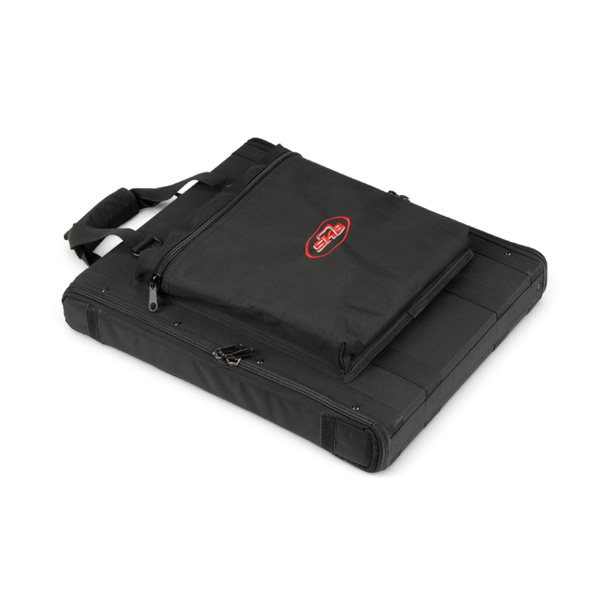 SKB Cases 1U soft rack bag in black nylon with an exterior storage pouch and top carry handle