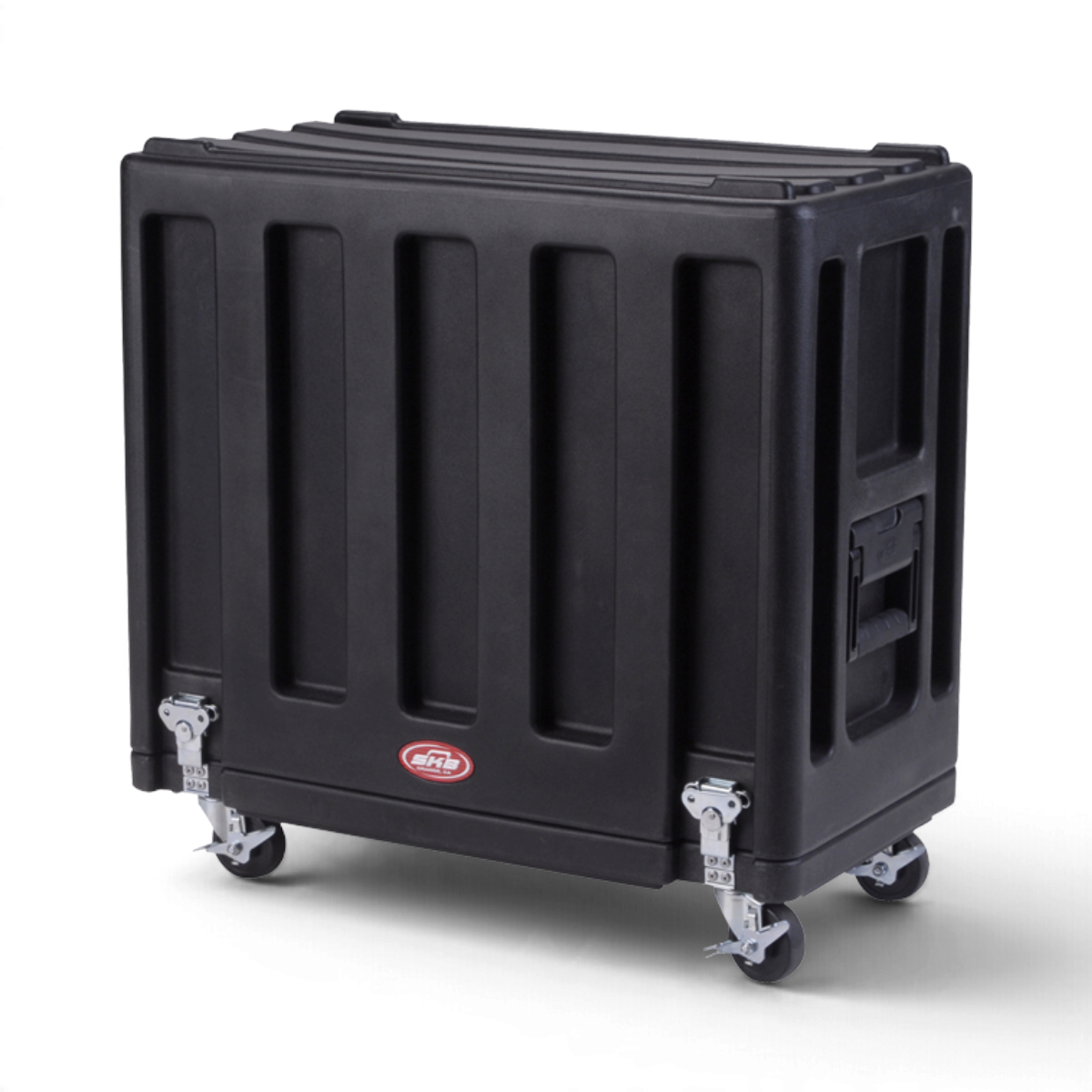 SKB Cases 1x12 amp utility vehicle in black, featuring a rugged rolling hard case with secure locking casters.