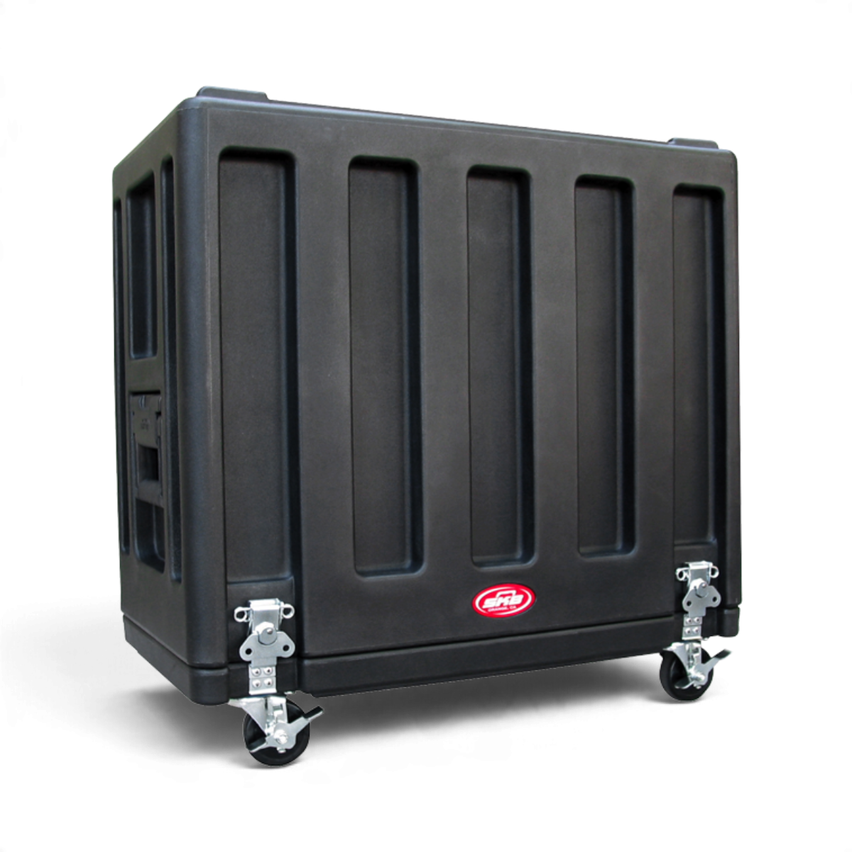 SKB Cases 1x12 Amp Utility Vehicle in black with heavy-duty locking casters and secure metal latches