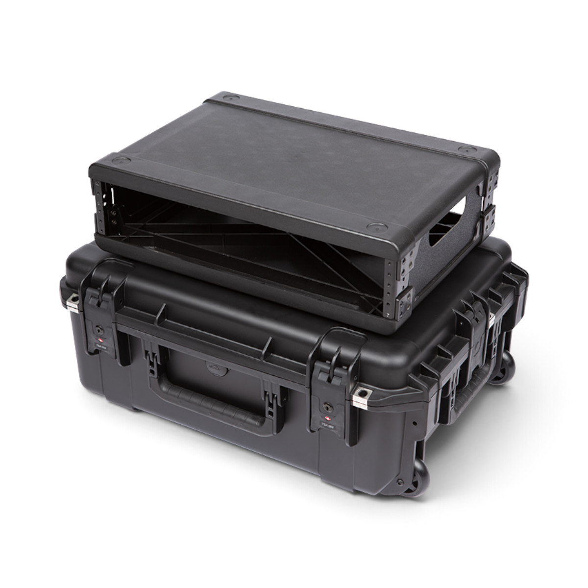 SKB Cases 2U iSeries injection molded fly rack with removable black rack frame and waterproof transport case