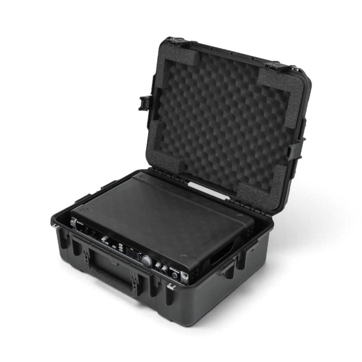 SKB Cases 2U iSeries injection molded waterproof fly rack with removable rack frame and protective foam interior.
