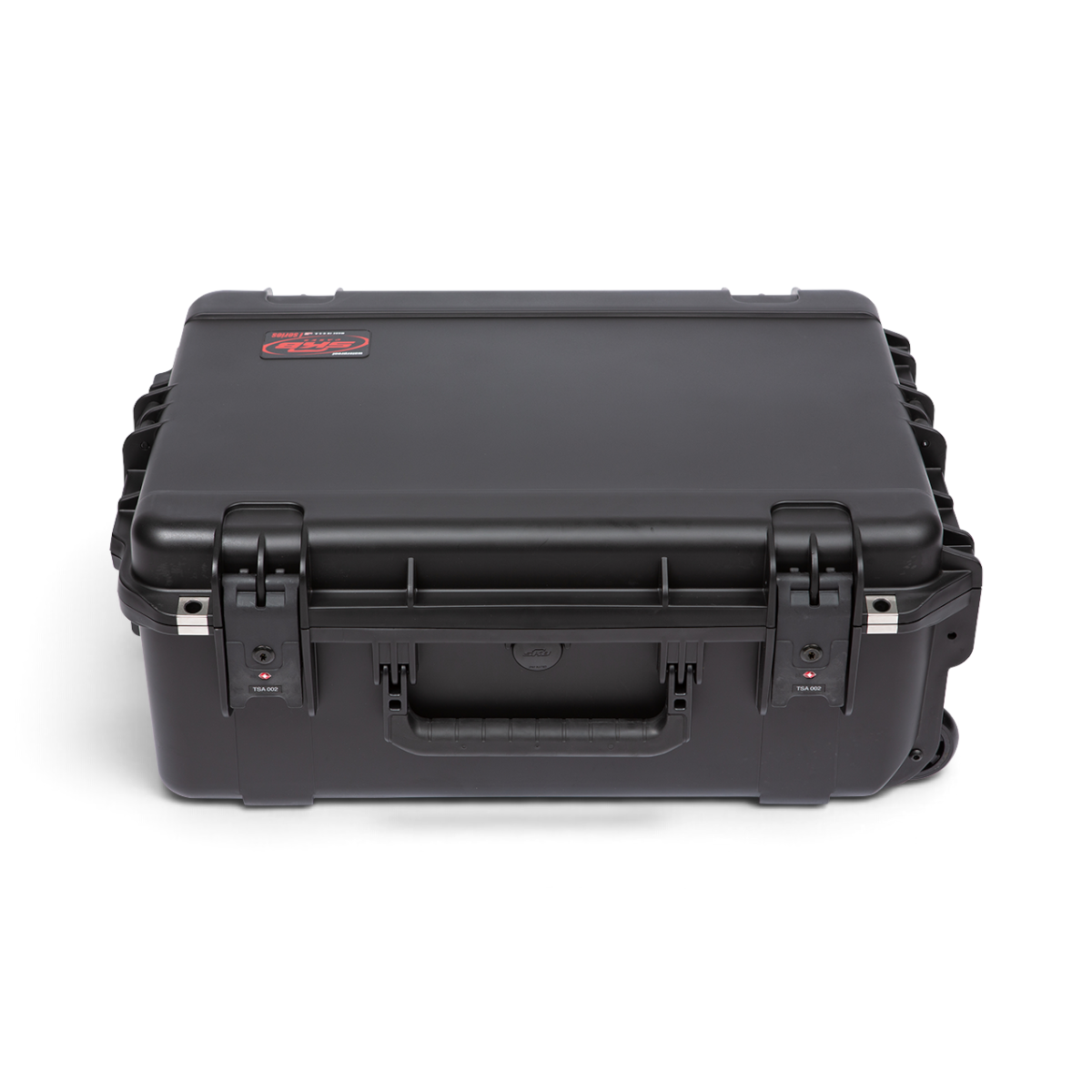 SKB Cases 2U iSeries injection molded waterproof fly rack in black with TSA-approved locking latches
