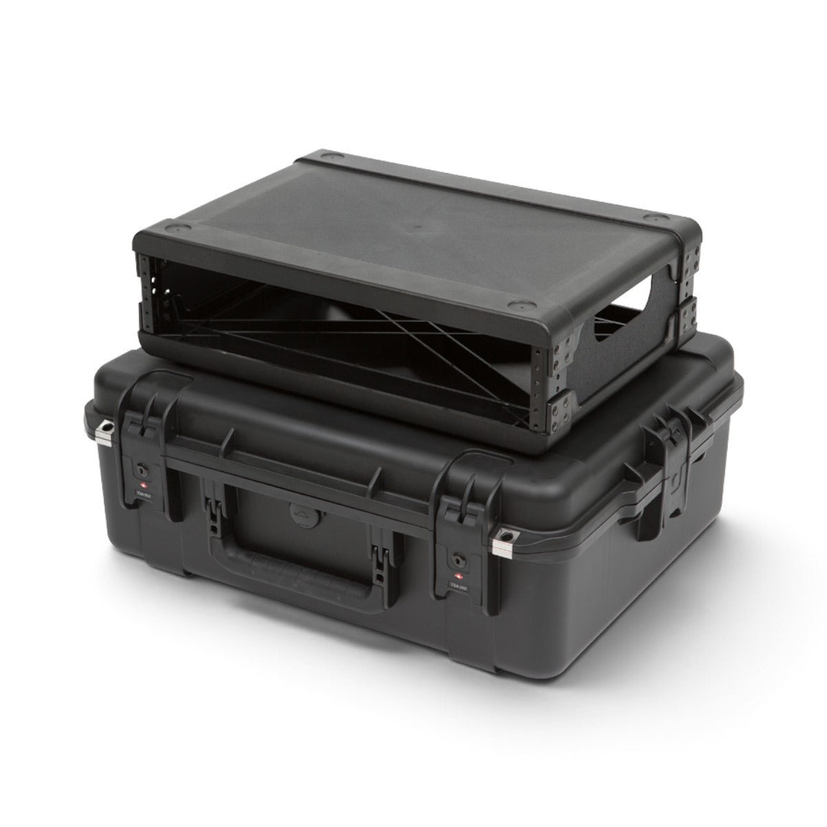 SKB Cases 2U iSeries injection molded fly rack with removable black rack frame and waterproof protective case
