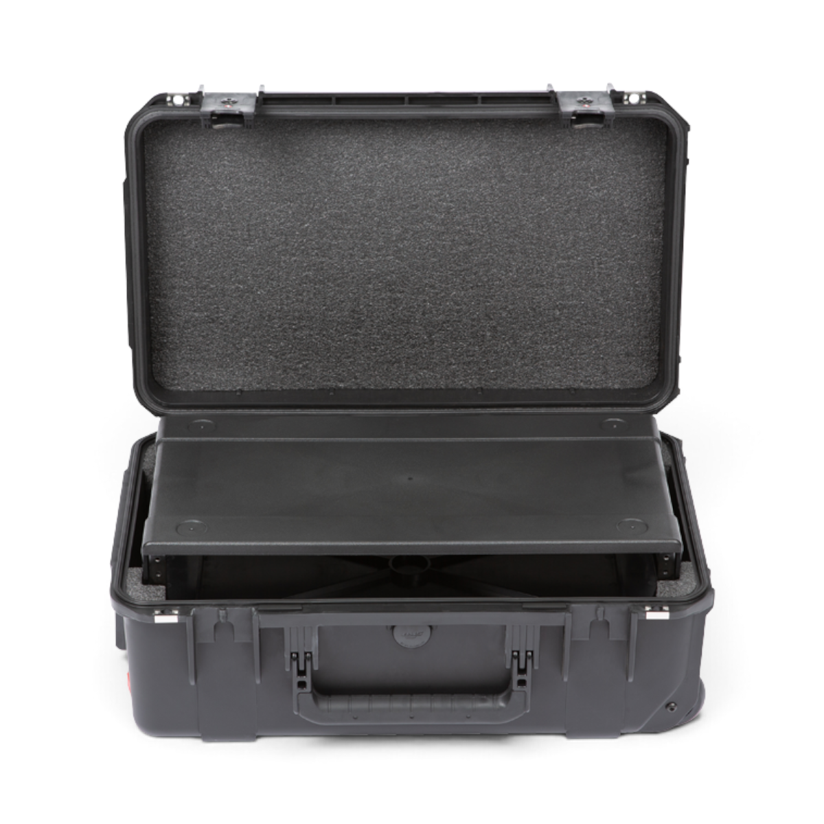 SKB Cases 2U iSeries injection molded shallow fly rack with 9-inch depth, featuring a durable black waterproof design.