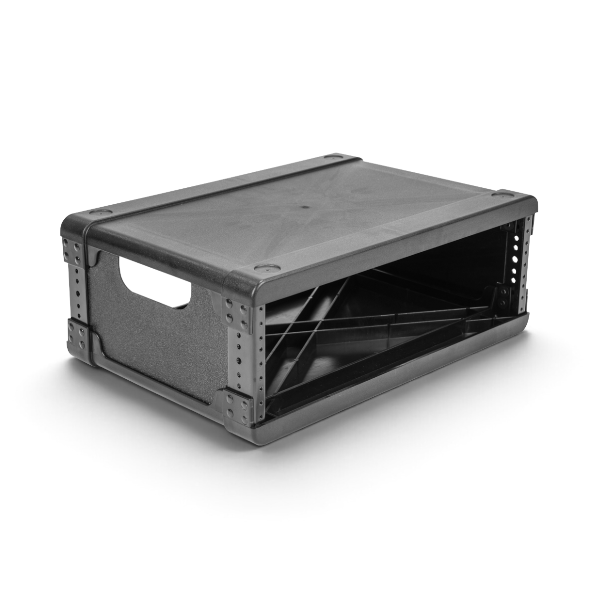 SKB Cases 3U injection molded 13-inch deep rack frame in black with threaded steel rails for modular equipment storage