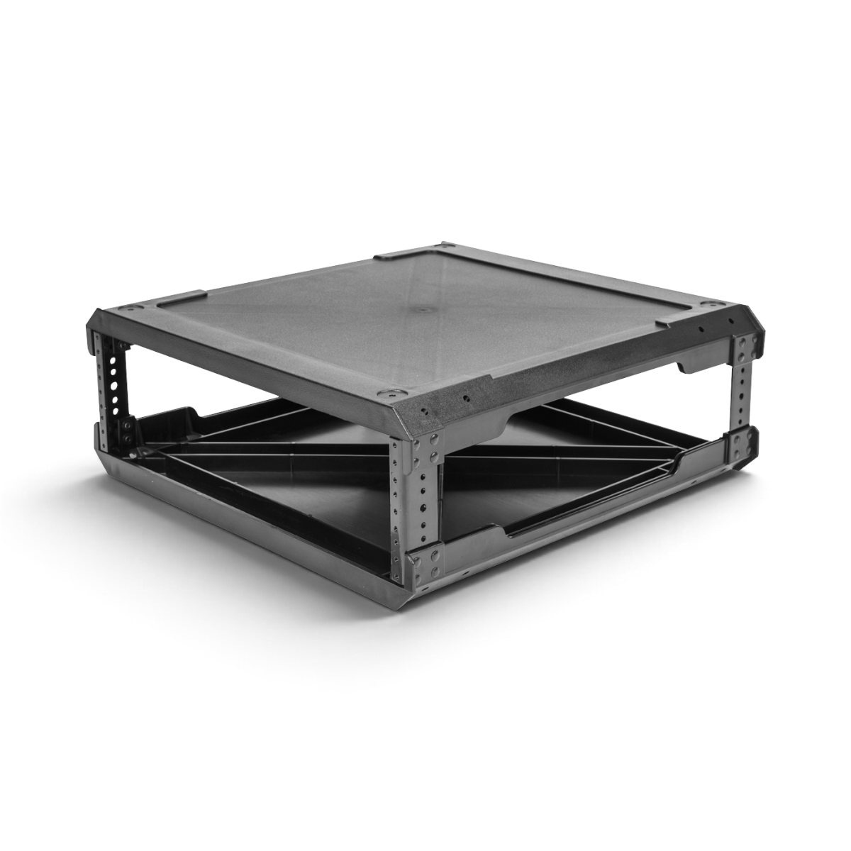 SKB Cases 3U injection molded 20-inch deep rack frame with threaded steel front and rear rails in black.