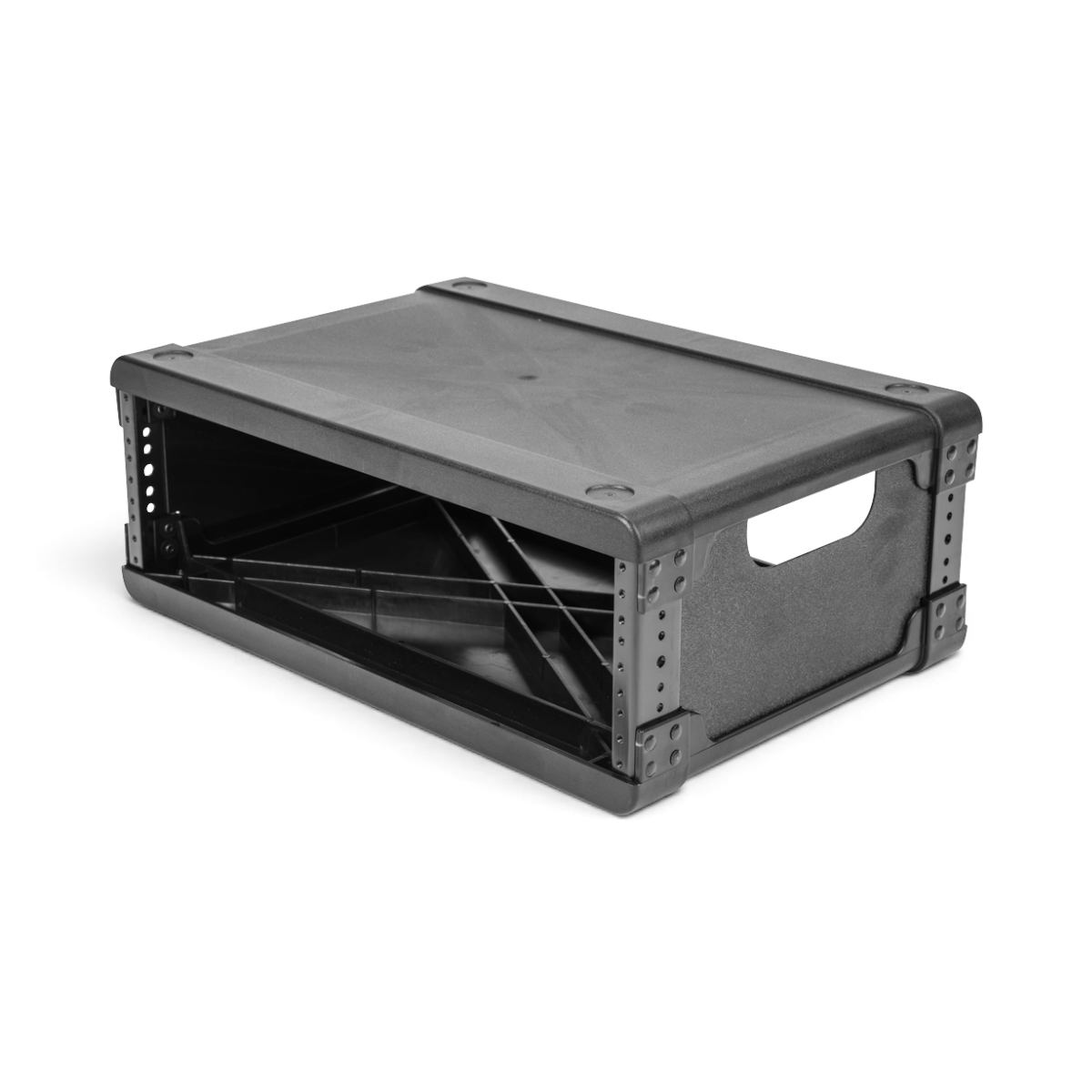SKB Cases 3U injection molded 13-inch deep rack frame in black with threaded steel front and rear rails.