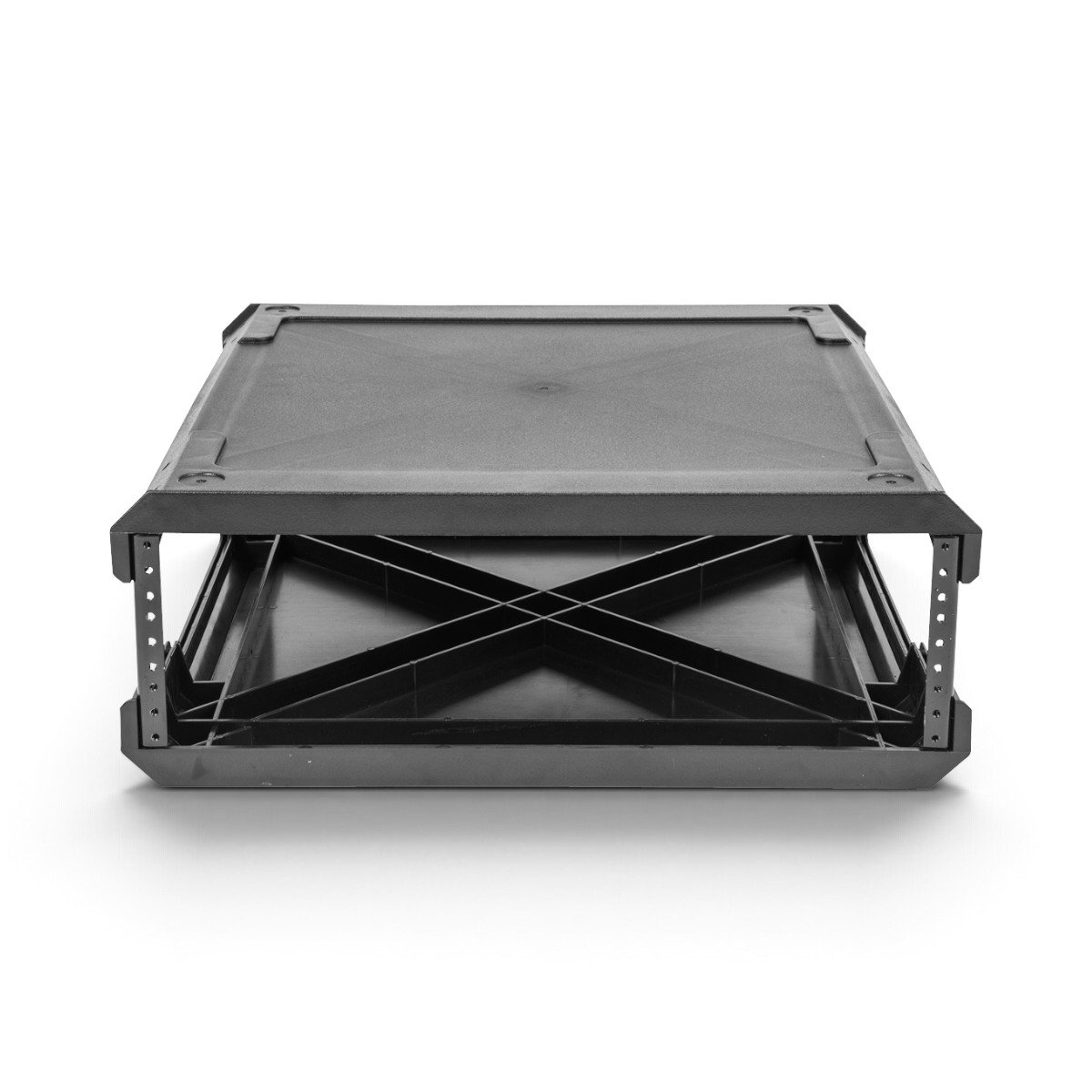 SKB Cases 3U injection molded 20-inch deep rack frame with threaded steel rails and stackable design