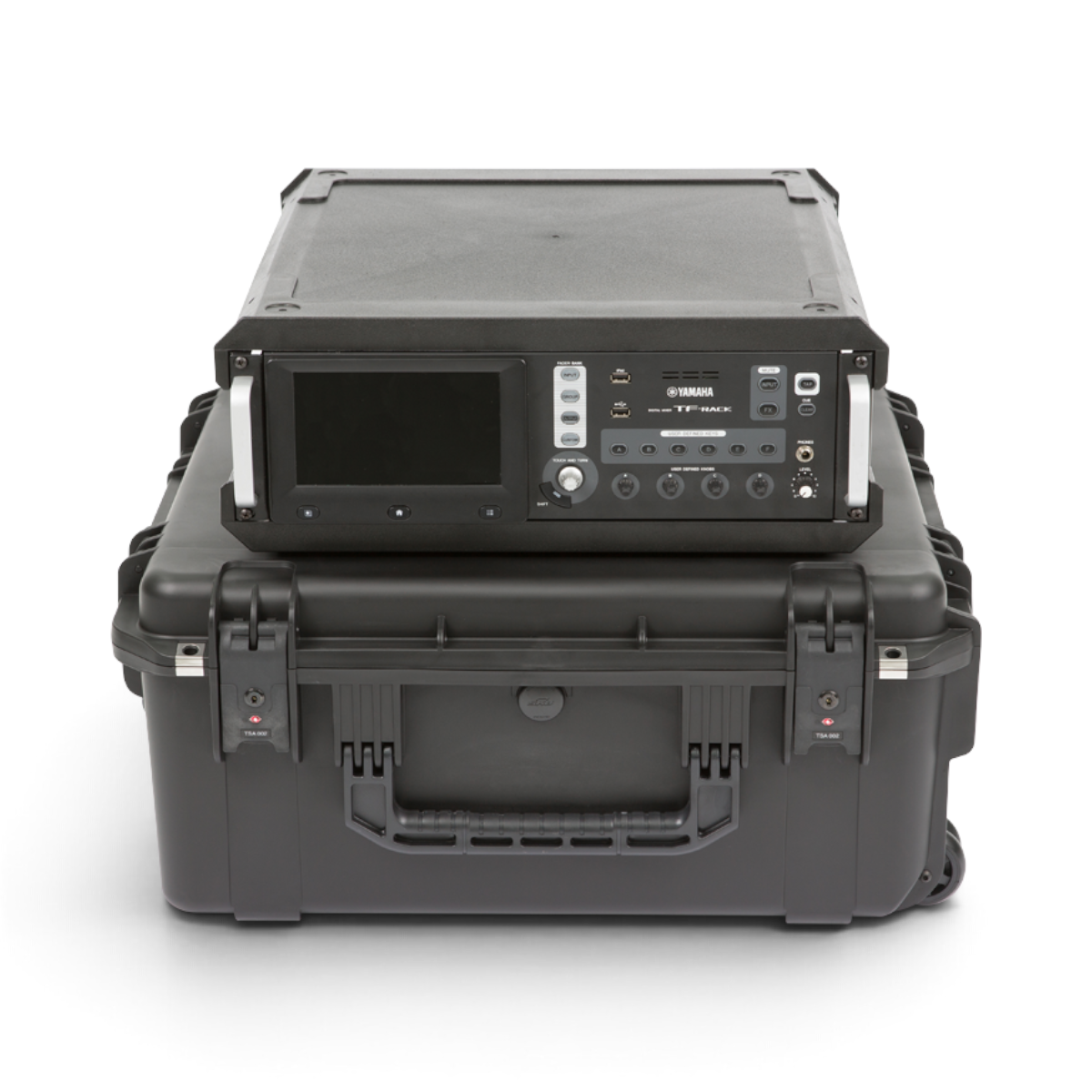 SKB Cases 3U iSeries injection molded waterproof fly rack with removable rack frame and TSA-approved locking latches.