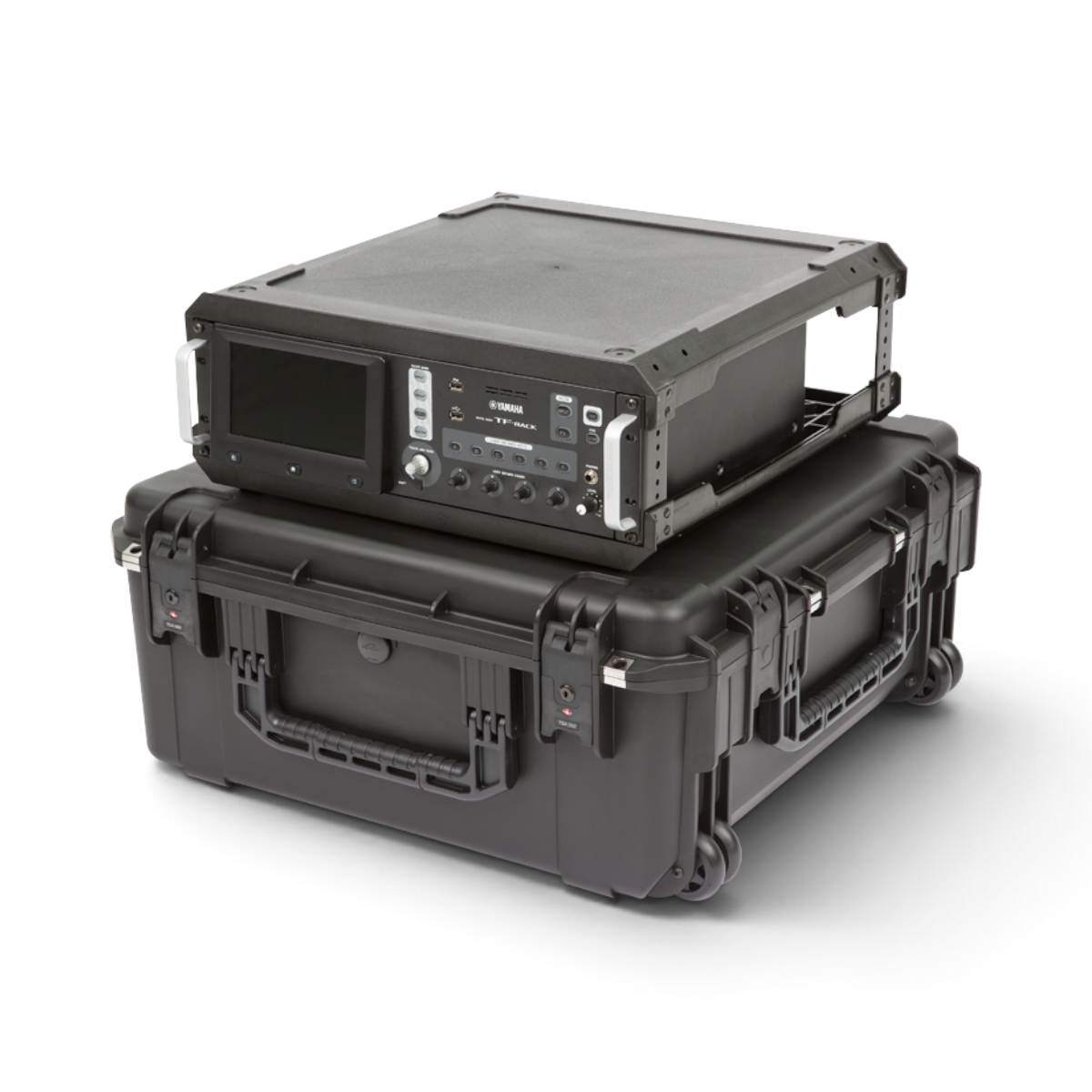 SKB Cases 3U iSeries injection molded waterproof fly rack with removable rack frame and integrated wheels