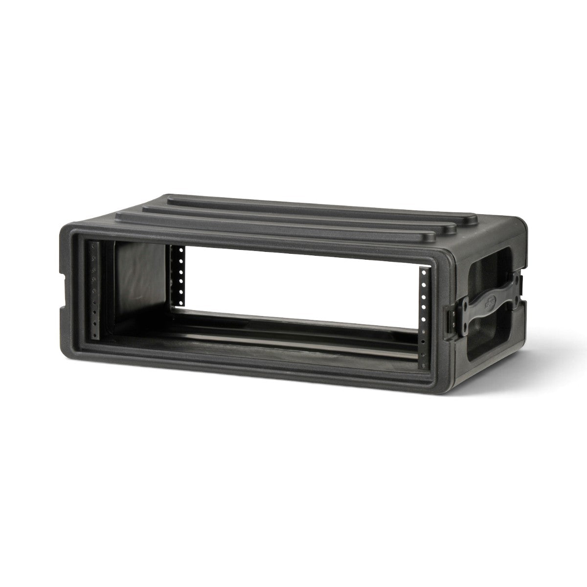 SKB Cases 3U rSeries shallow rack made of black roto-molded polyethylene with front and rear steel threaded rails.