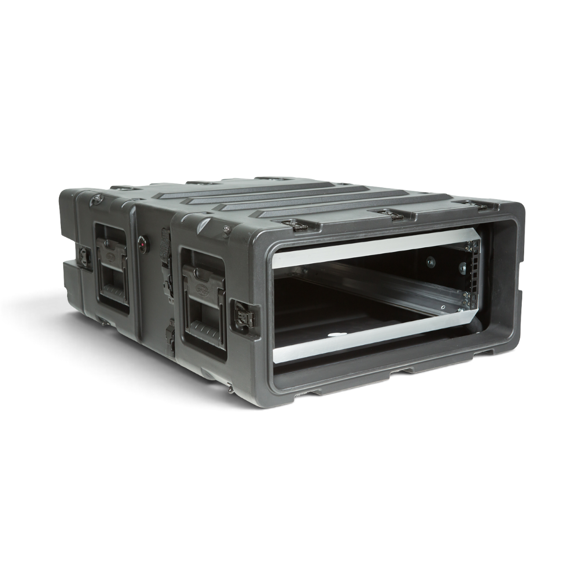 SKB Cases 3U 24-inch deep static shock rack in black, featuring a rugged roto-molded shell and recessed hardware.