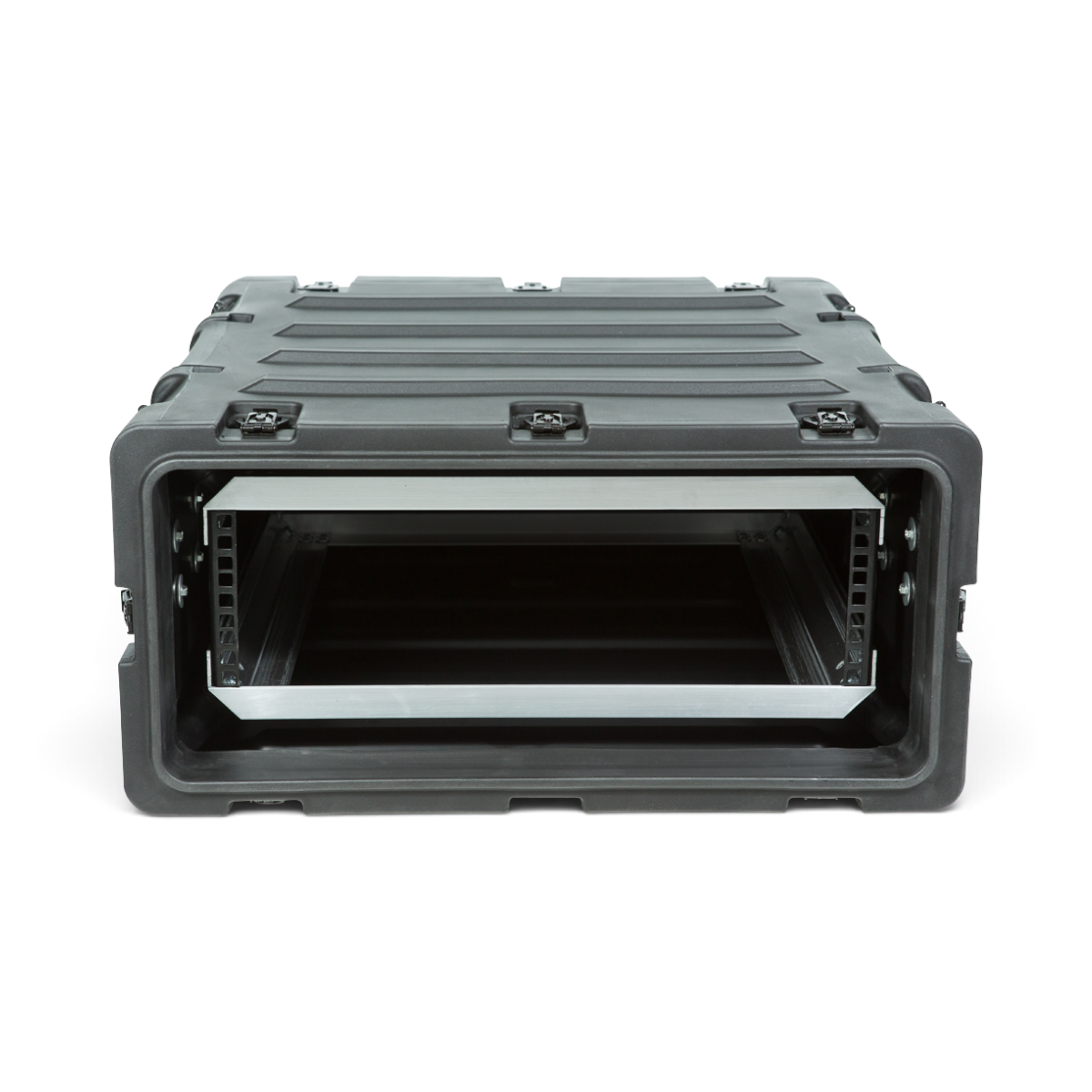 SKB Cases 3U 20-inch deep shock rack in black with aluminum inner chassis and rugged roto-molded polyethylene shell.