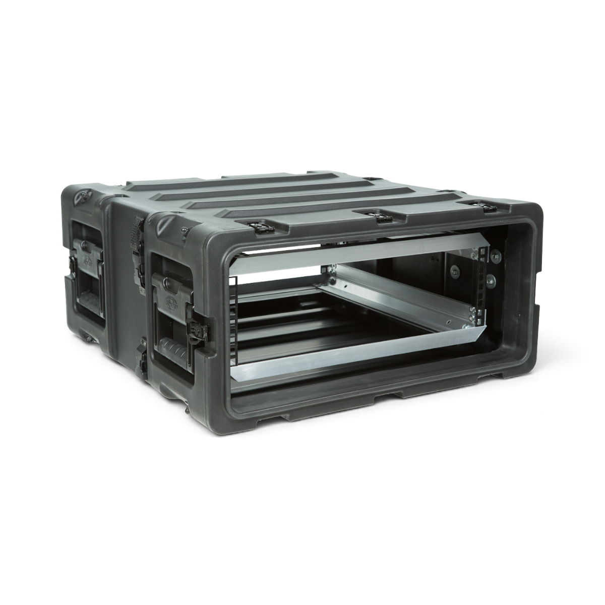 SKB Cases 3U 20-inch deep shock rack in black with aluminum internal frame and recessed hardware