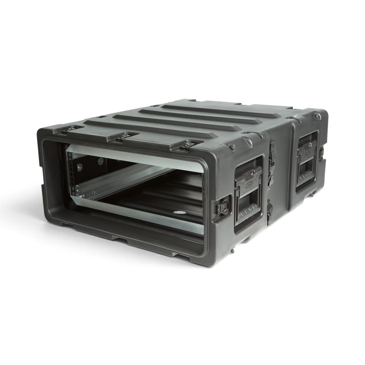 SKB Cases 3U 24-inch deep shock rack in black, featuring a rugged roto-molded shell and recessed hardware.