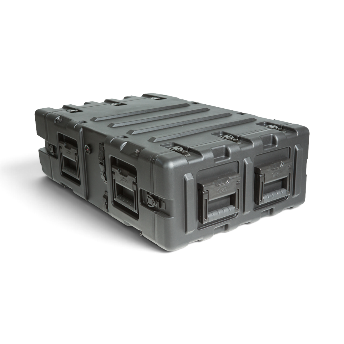 SKB Cases 3U 24-inch deep shock rack transport case in black, featuring a rugged, shockproof, and watertight design.