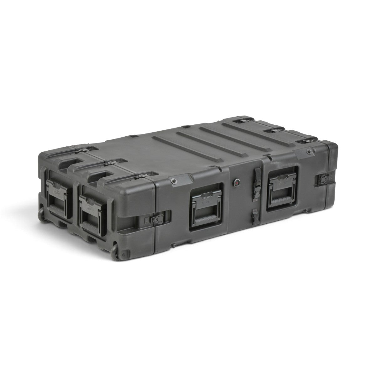 SKB Cases 3U 30-inch deep shock rack transport case in black, featuring a rugged roto-molded shell and lift handles.