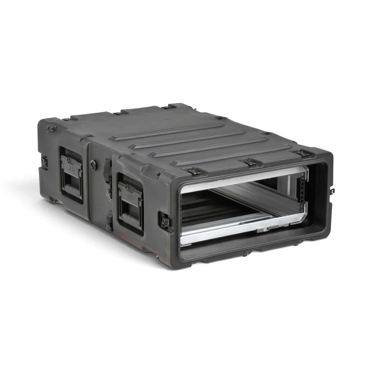SKB Cases 3U 30-inch deep shock rack with a rugged black roto-molded shell and removable interior equipment chassis.