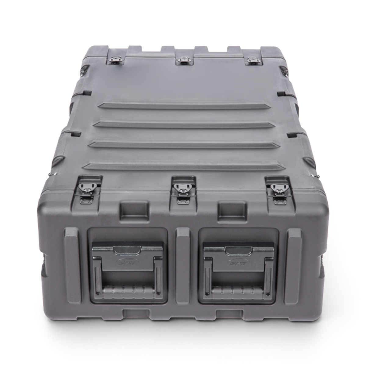 SKB Cases 3U 30-inch deep black shock rack transport case with recessed handles and rugged roto-molded shell