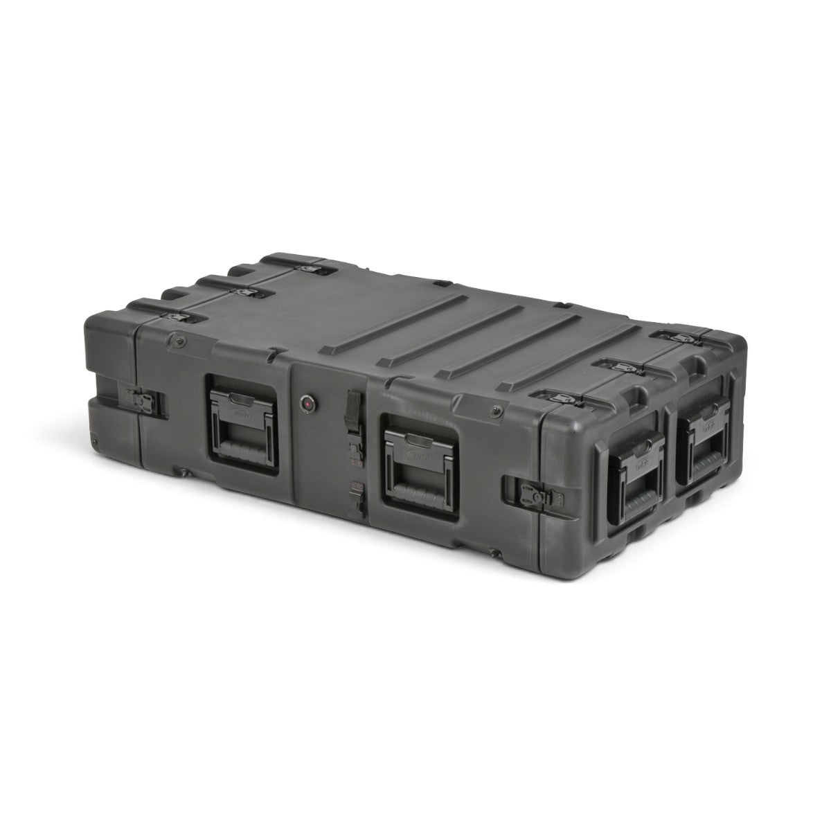 SKB Cases 3U 30-inch deep shock rack transport case in black, featuring a rugged roto-molded shell and side handles.