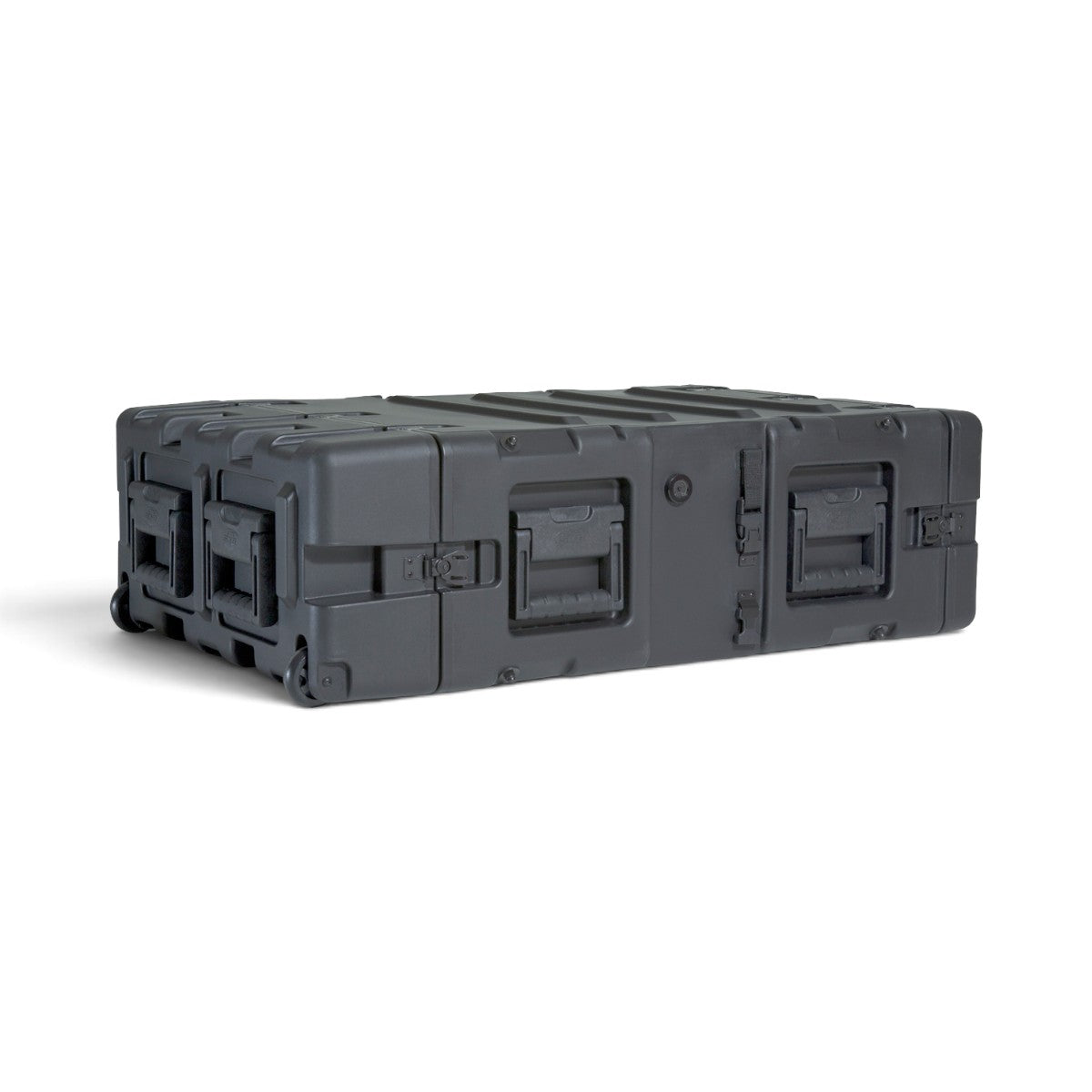 SKB Cases 3U 24-inch deep shock rack transport case in black with recessed handles and rugged roto-molded shell.