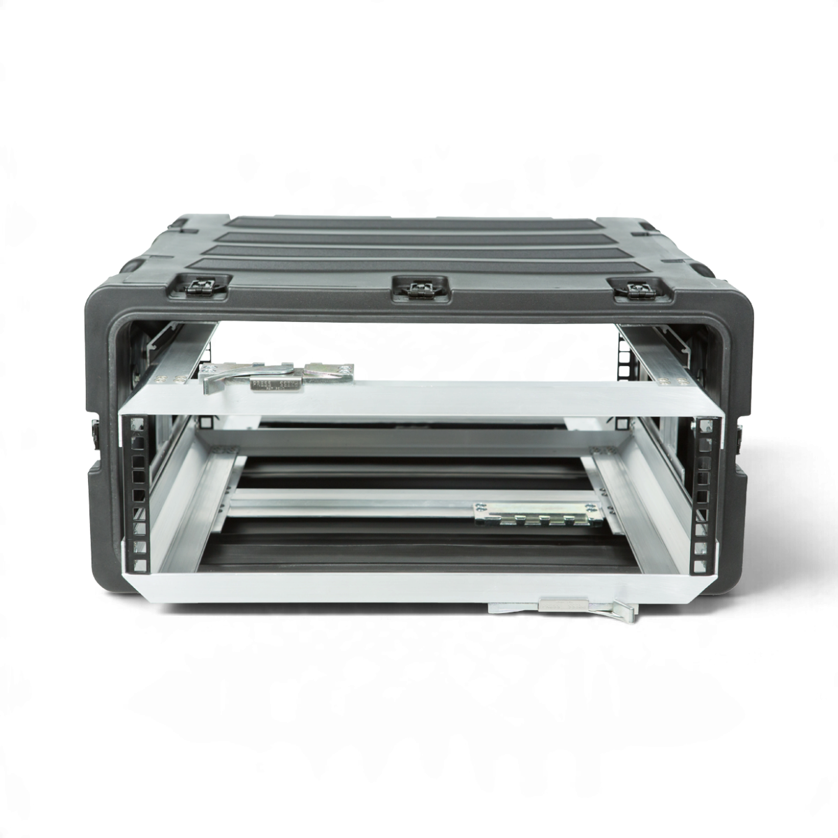 SKB Cases 3U 20-inch deep shock rack with a removable interior frame and black roto-molded protective shell